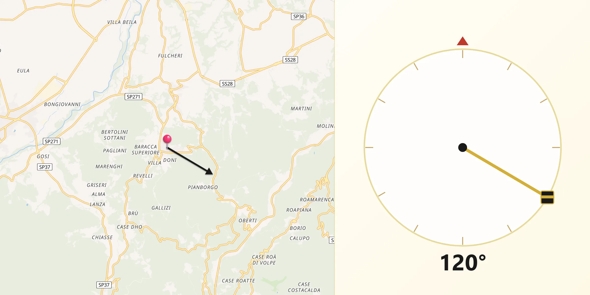Direzione della Qibla da Roapiana