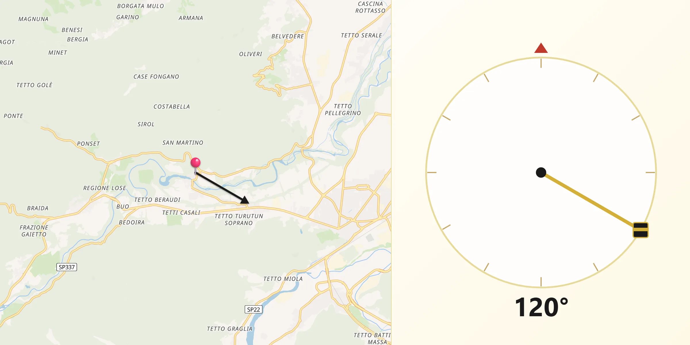 Direzione della Qibla da Roccasparvera