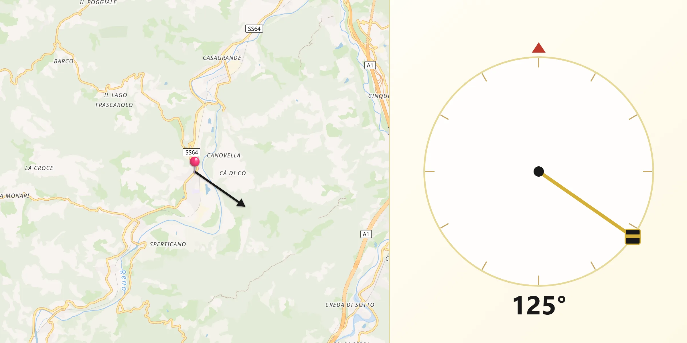 Direzione della Qibla da Marzabotto