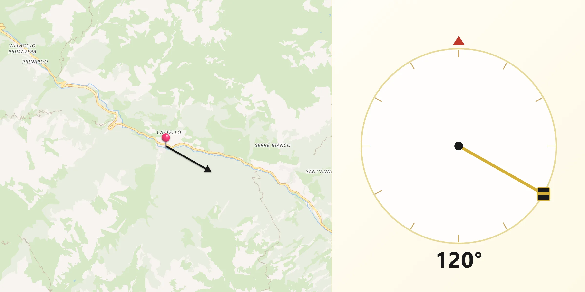 Direzione della Qibla da Pietraporzio