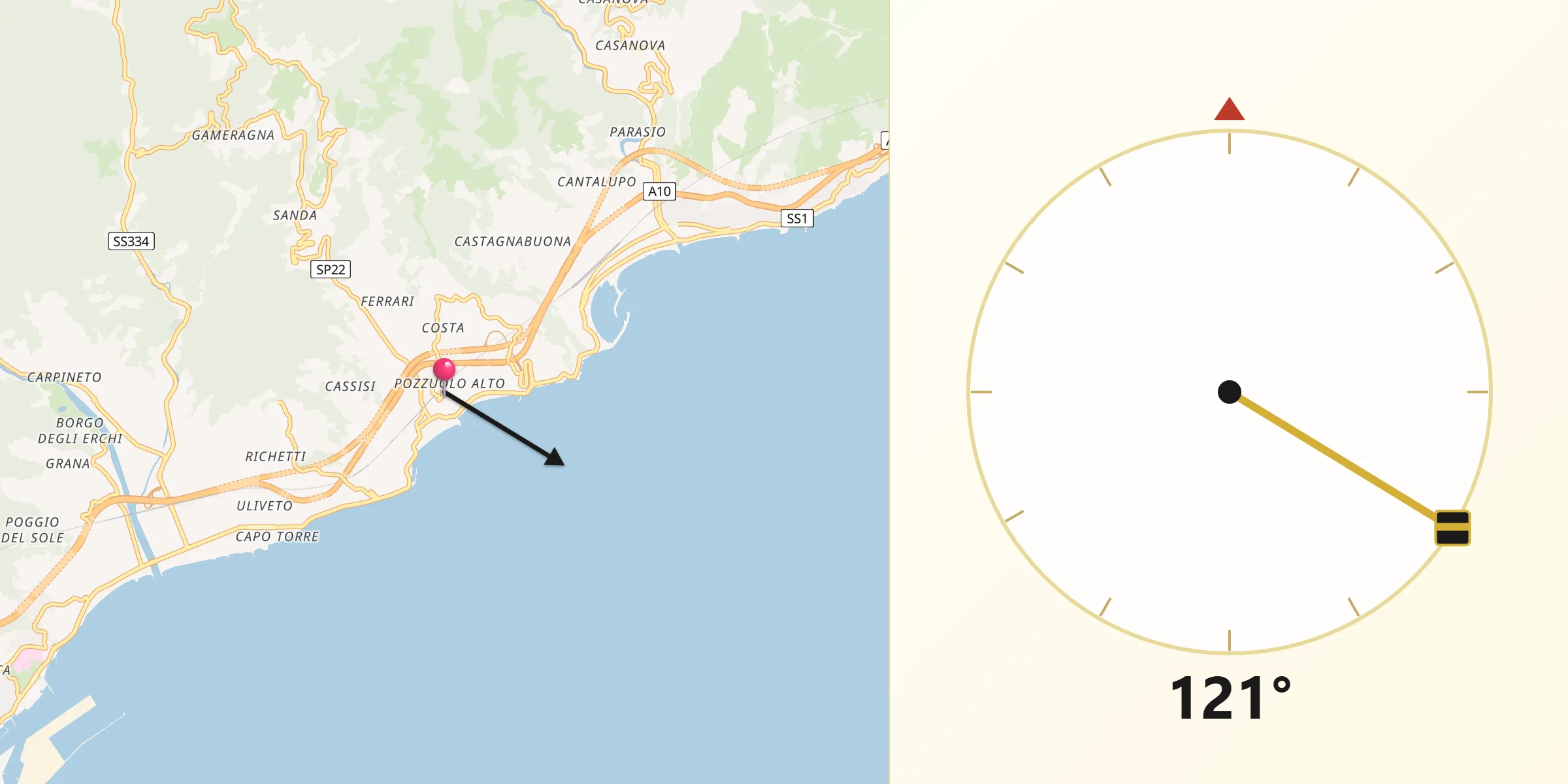 Direzione della Qibla da Celle Ligure