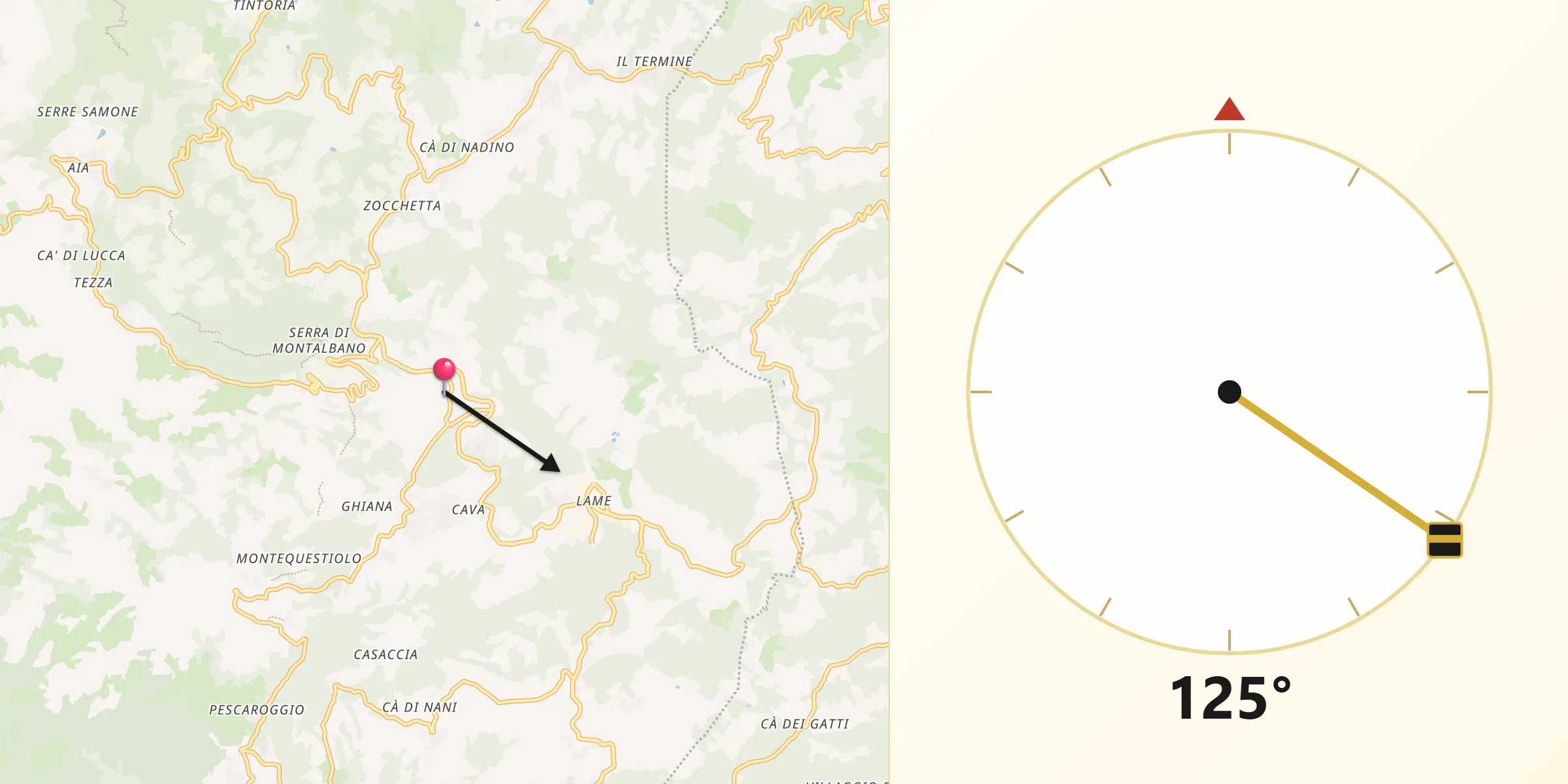 Direzione della Qibla da Zocca