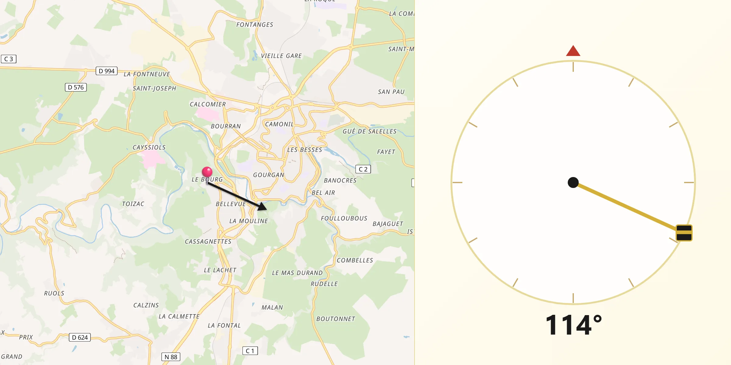 Direction vers la Qibla depuis Olemps