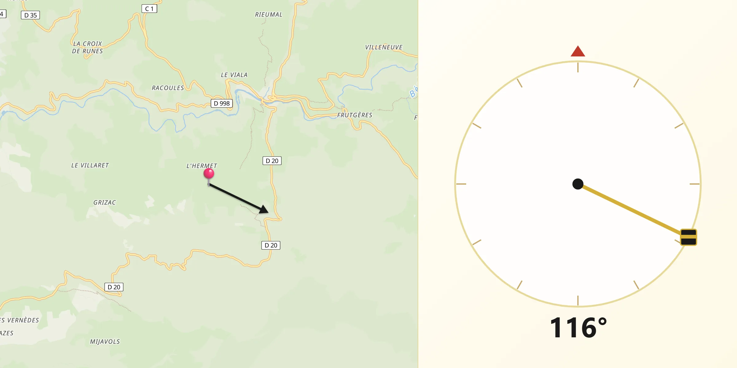 Direction vers la Qibla depuis Vialas