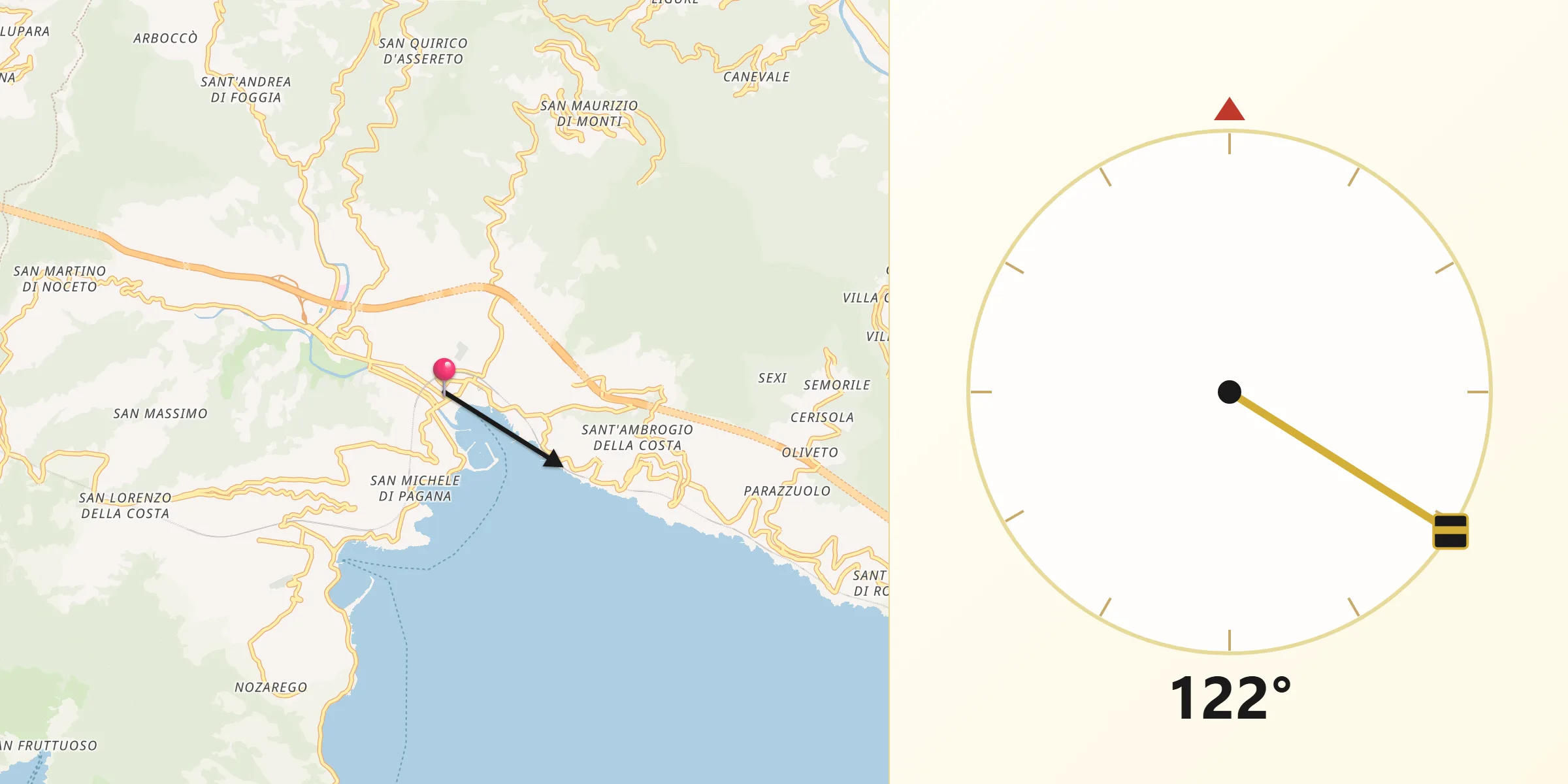 Direzione della Qibla da Rapallo