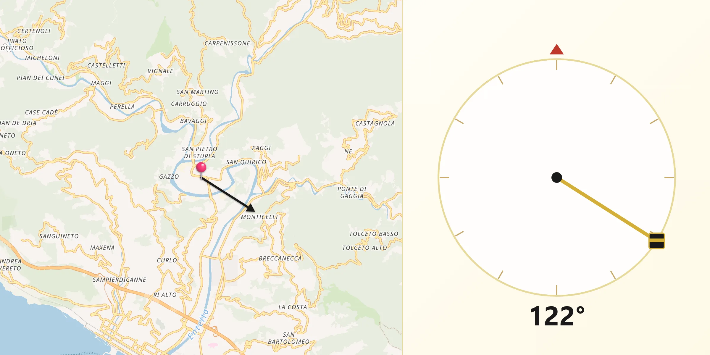 Direzione della Qibla da Carasco