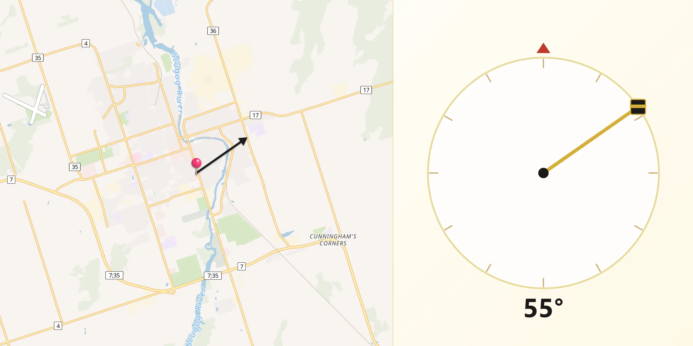 Qibla Direction from Lindsay