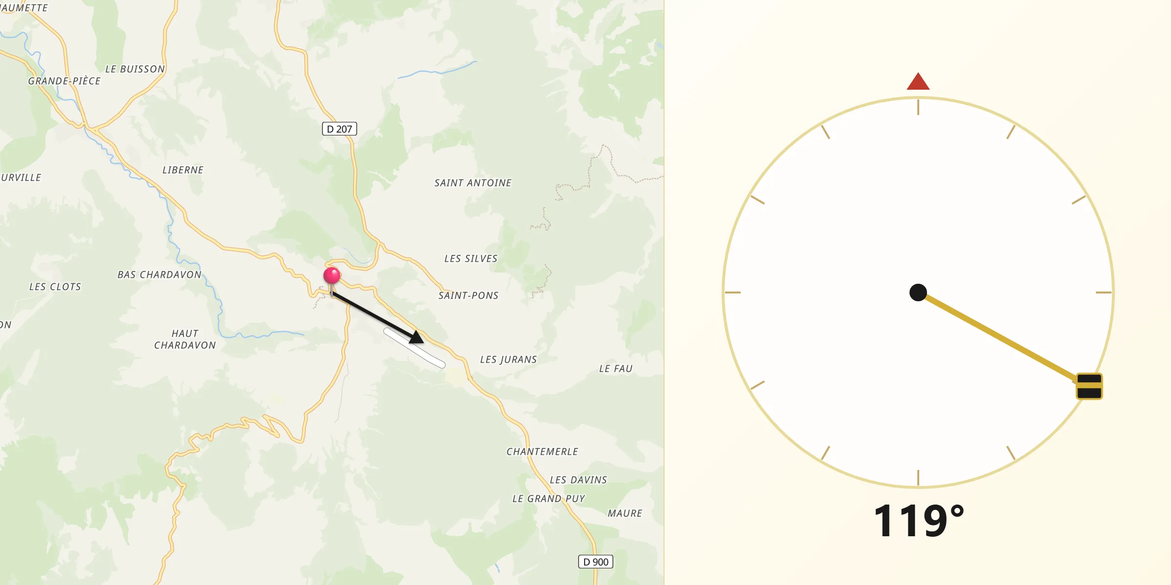 Direction vers la Qibla depuis Seyne-les-Alpes