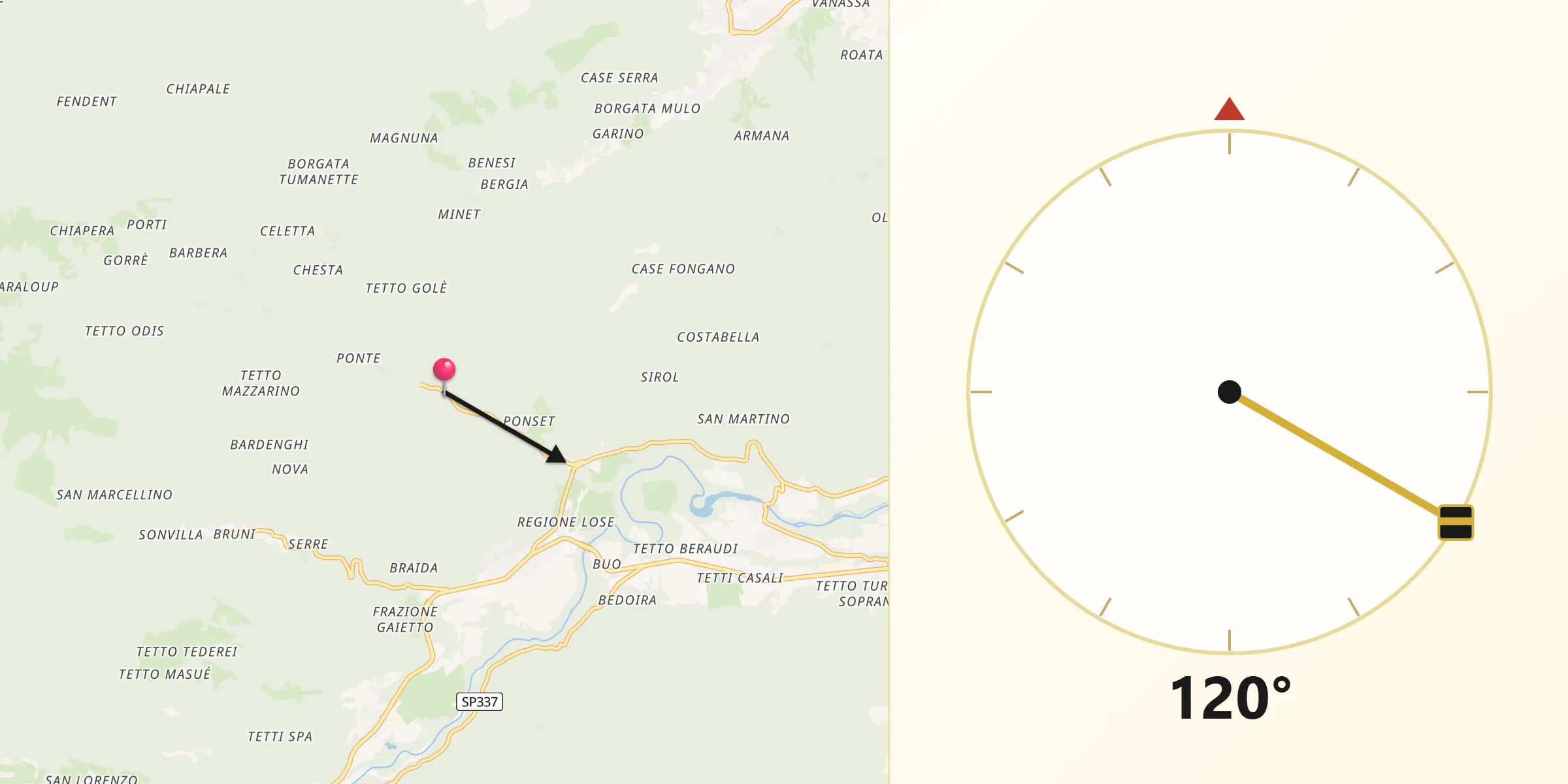 Direzione della Qibla da Rittana