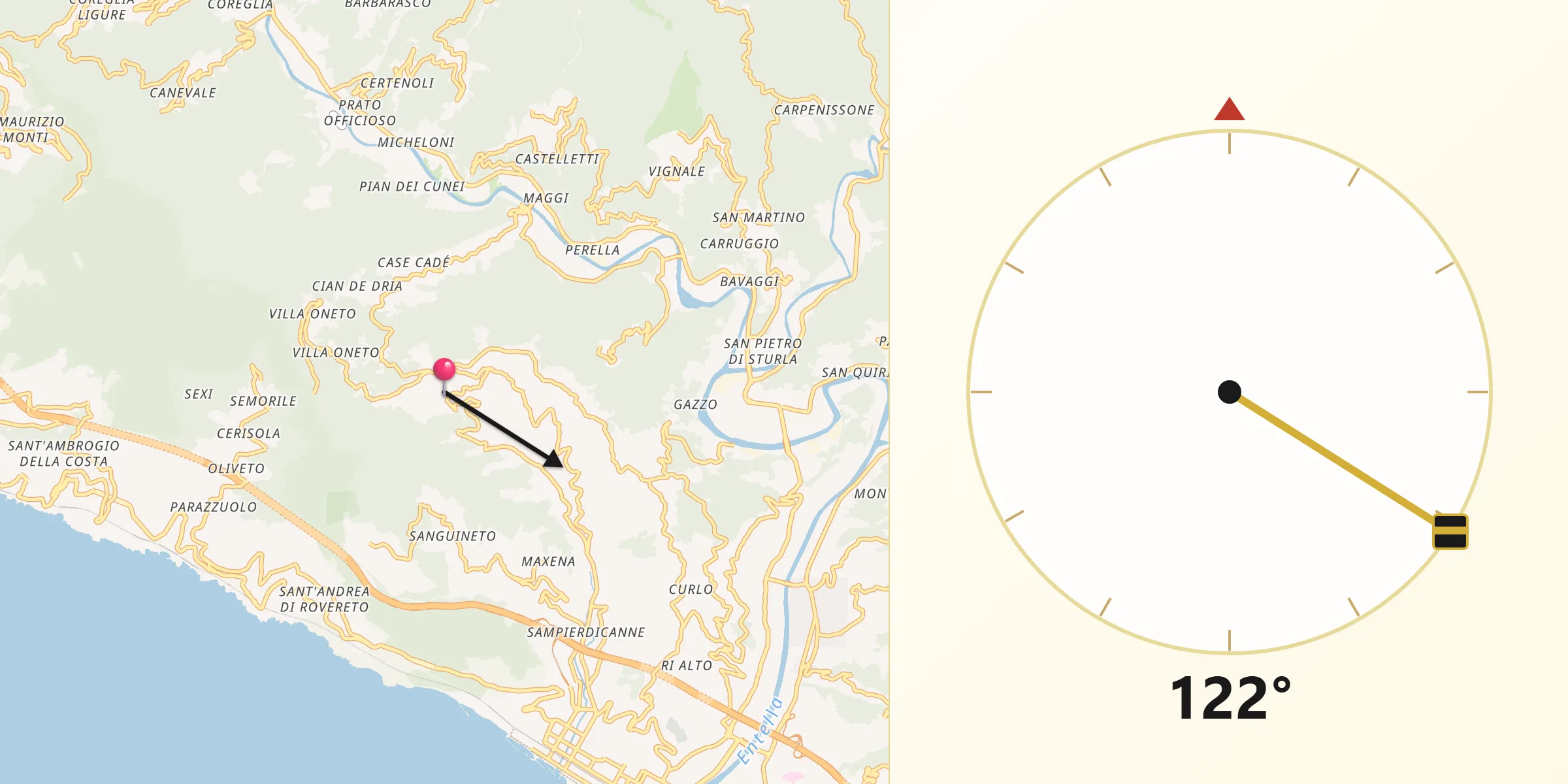 Direzione della Qibla da Bocco