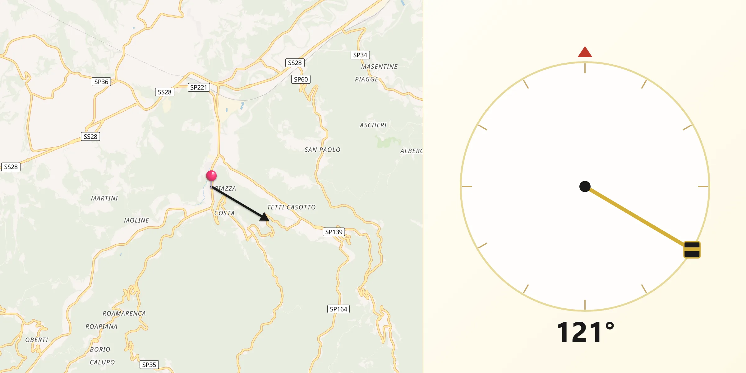 Direzione della Qibla da Torre Mondovì
