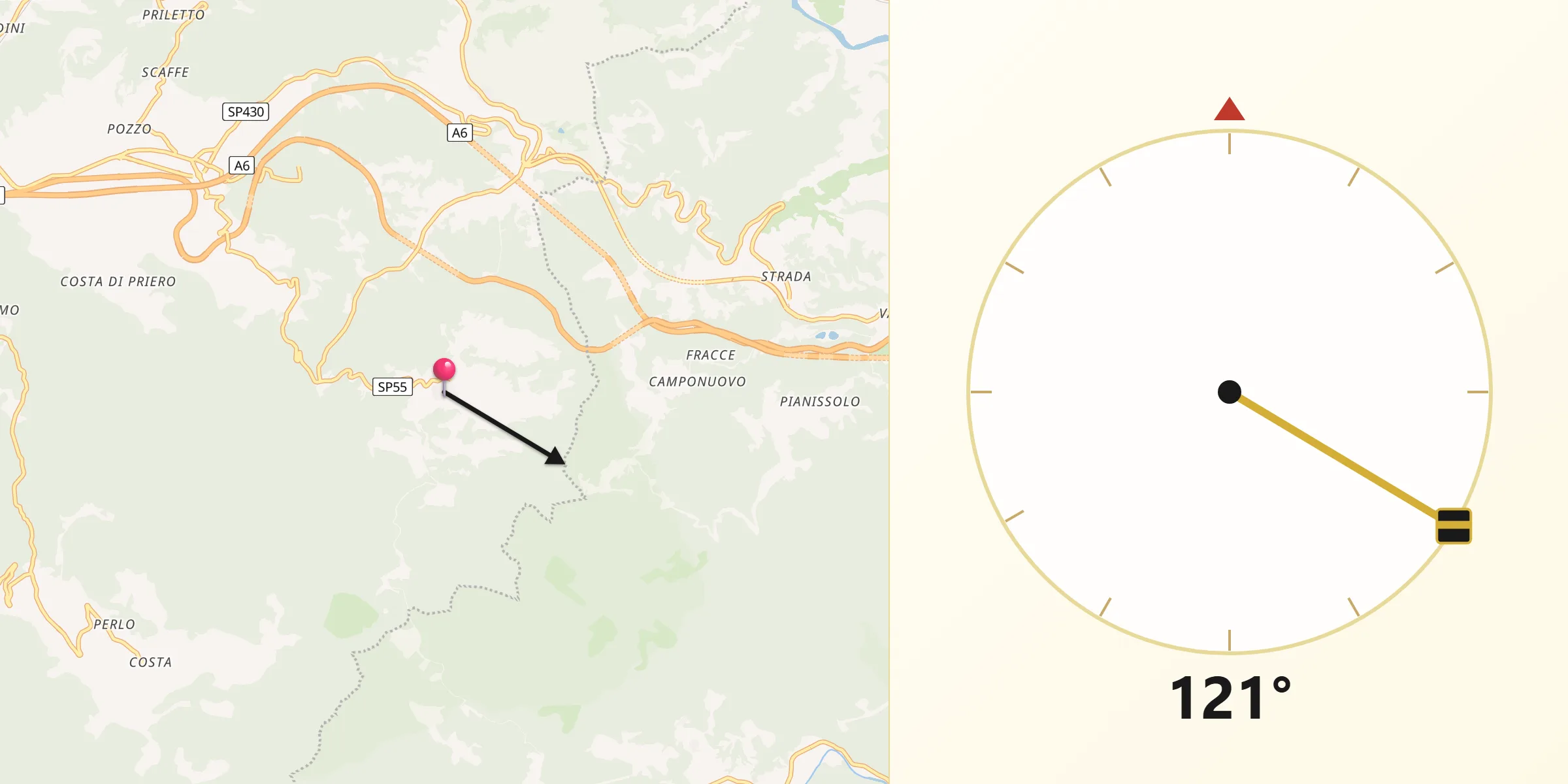 Direzione della Qibla da Castelnuovo di Ceva