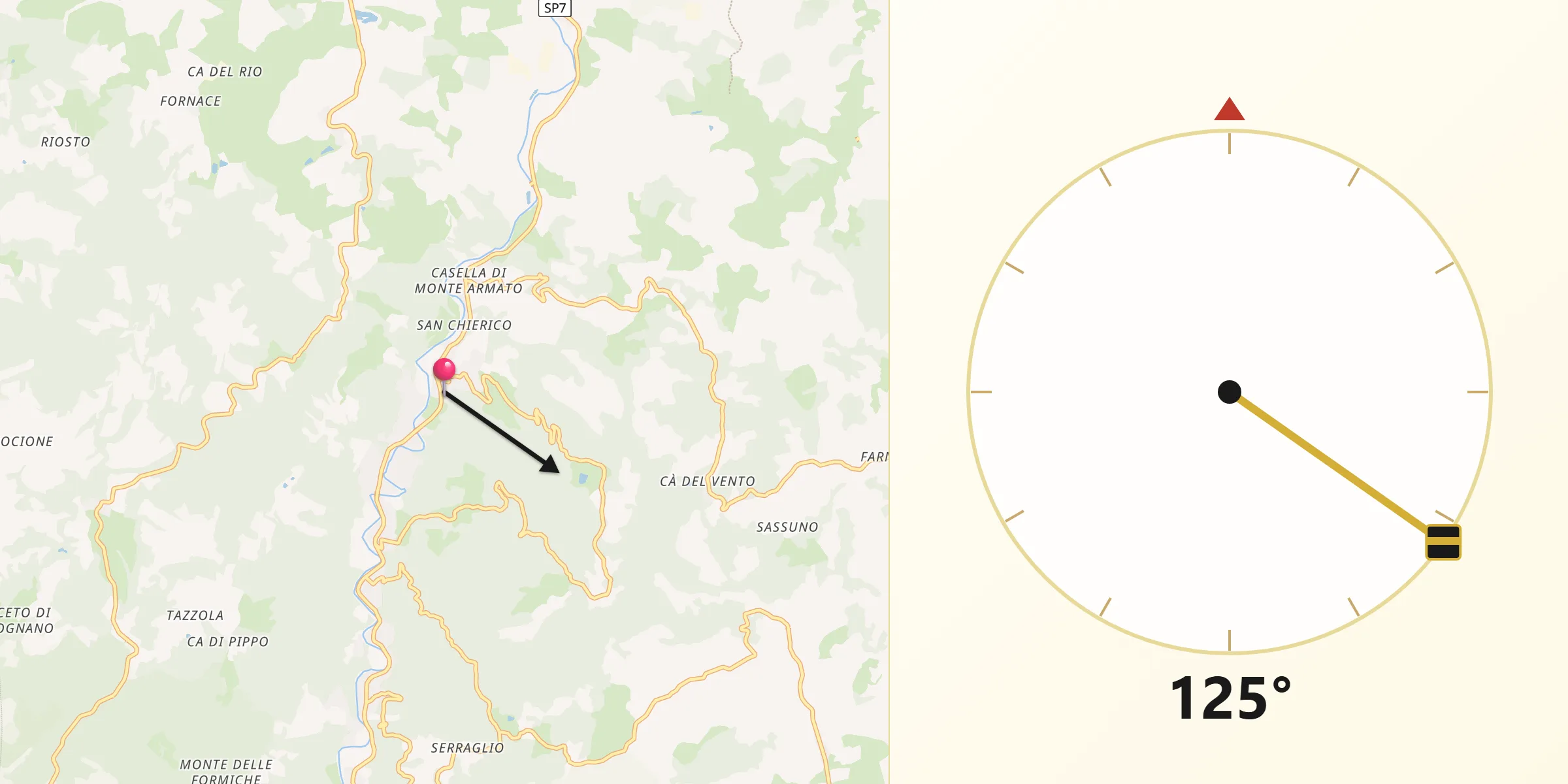 Direzione della Qibla da Pizzano