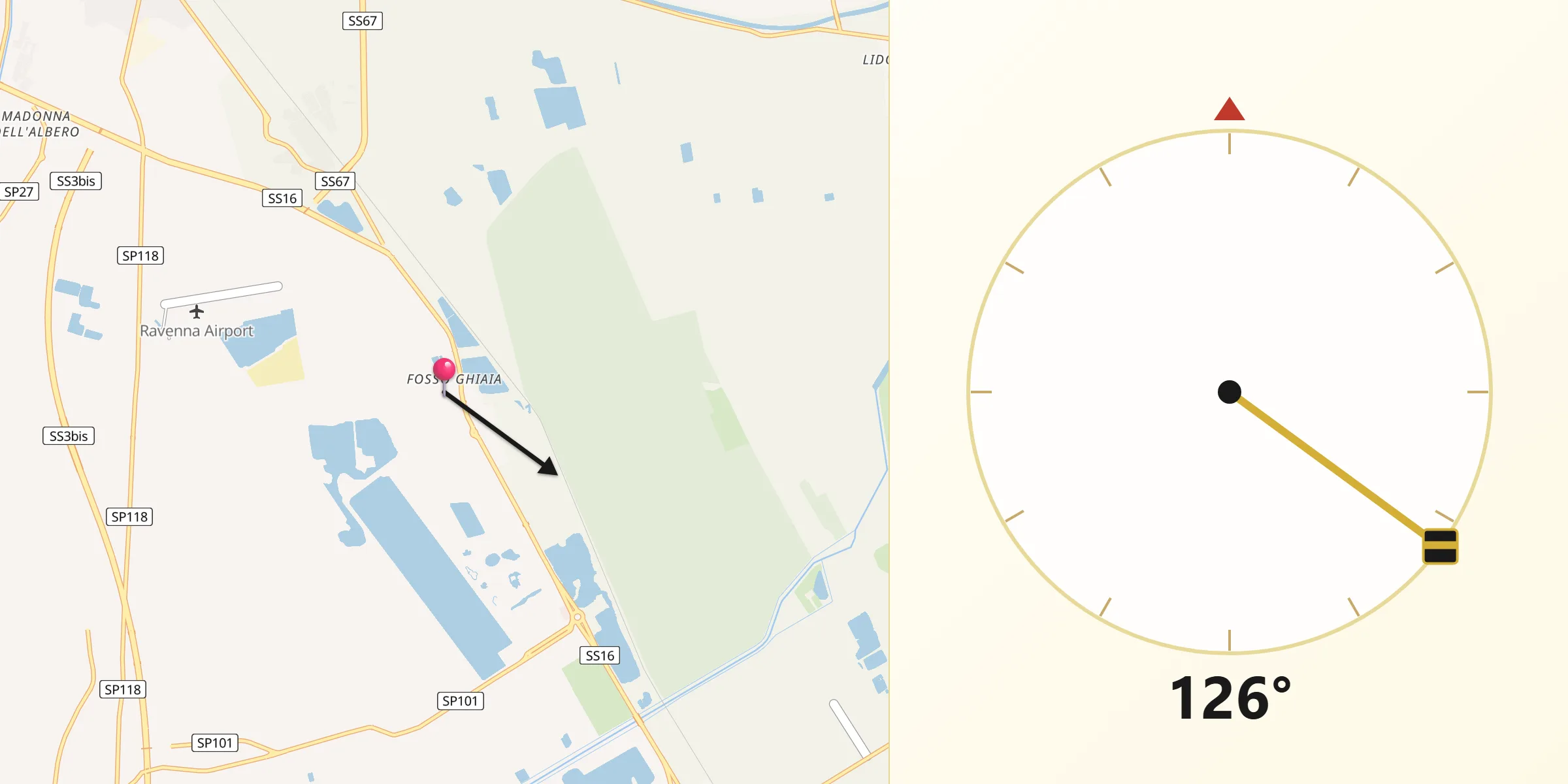 Direzione della Qibla da Fosso Ghiaia