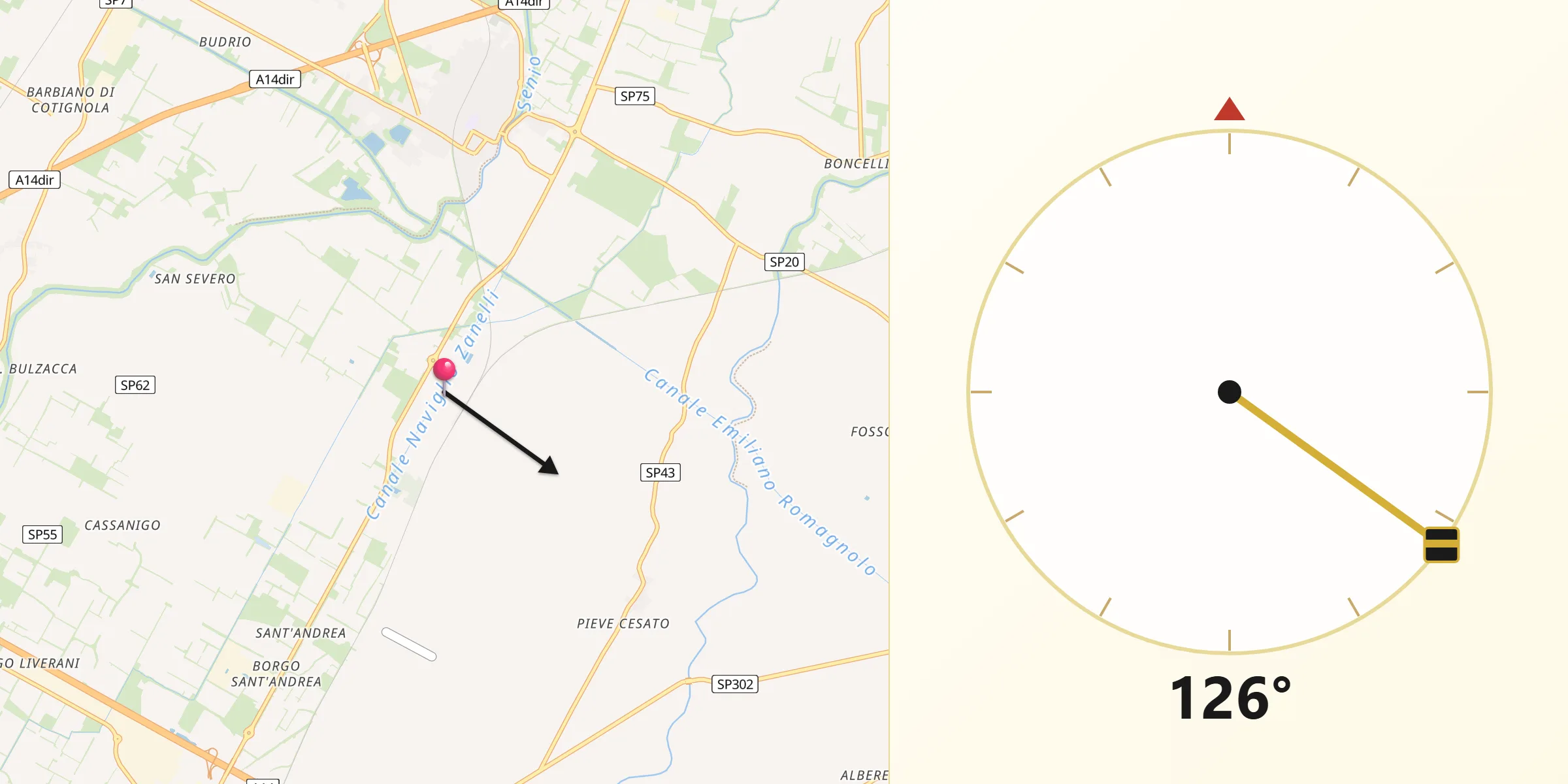 Direzione della Qibla da Granarolo