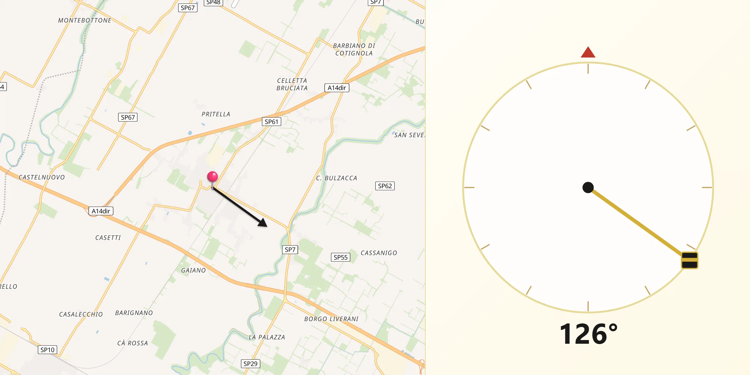 Direzione della Qibla da Solarolo