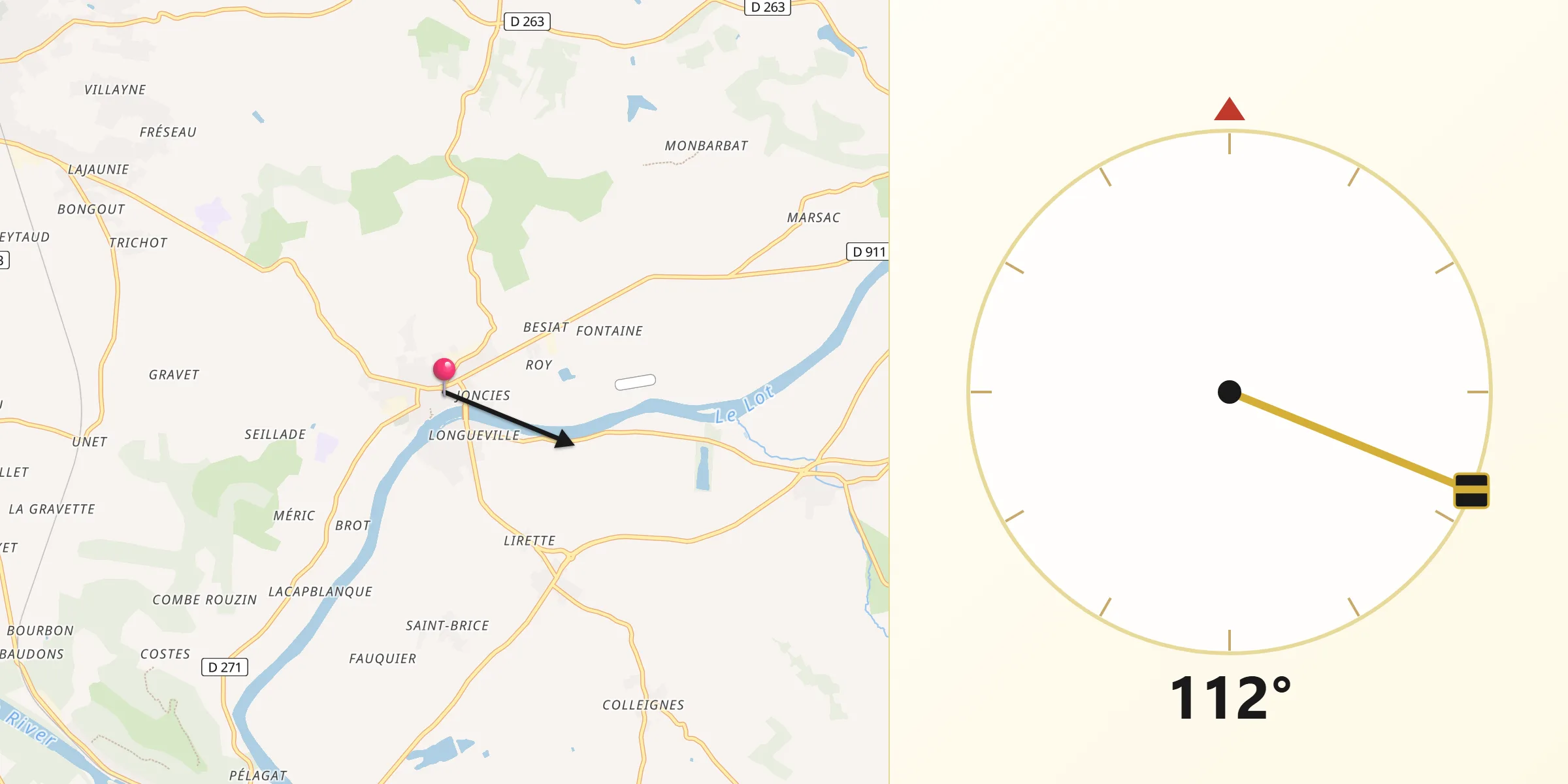 Direction vers la Qibla depuis Clairac