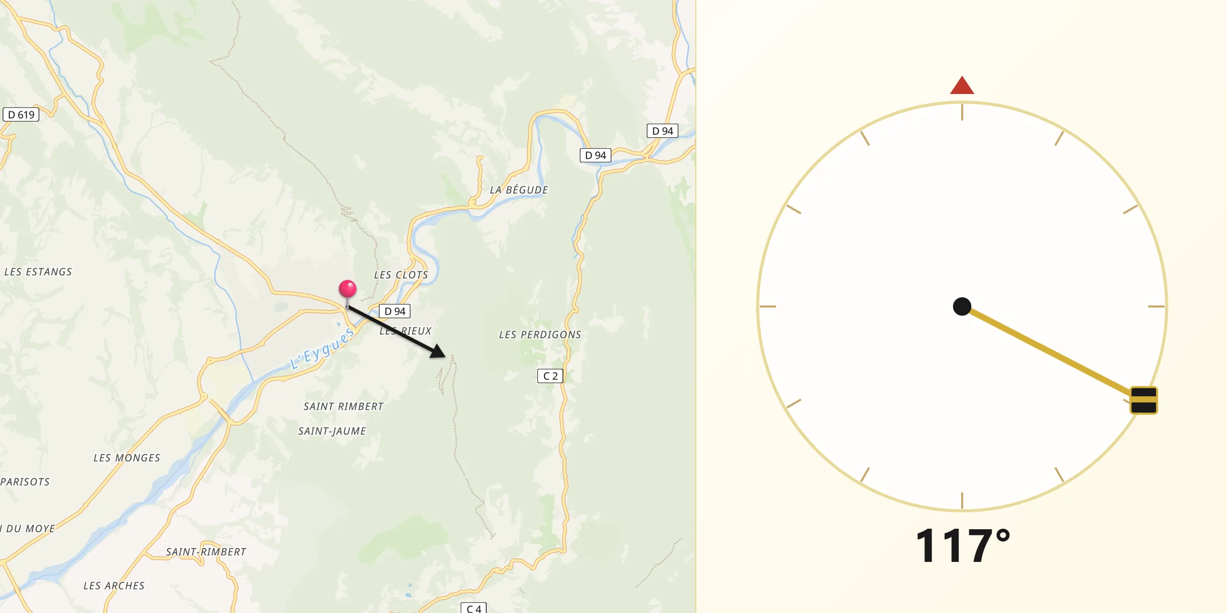 Direction vers la Qibla depuis Nyons