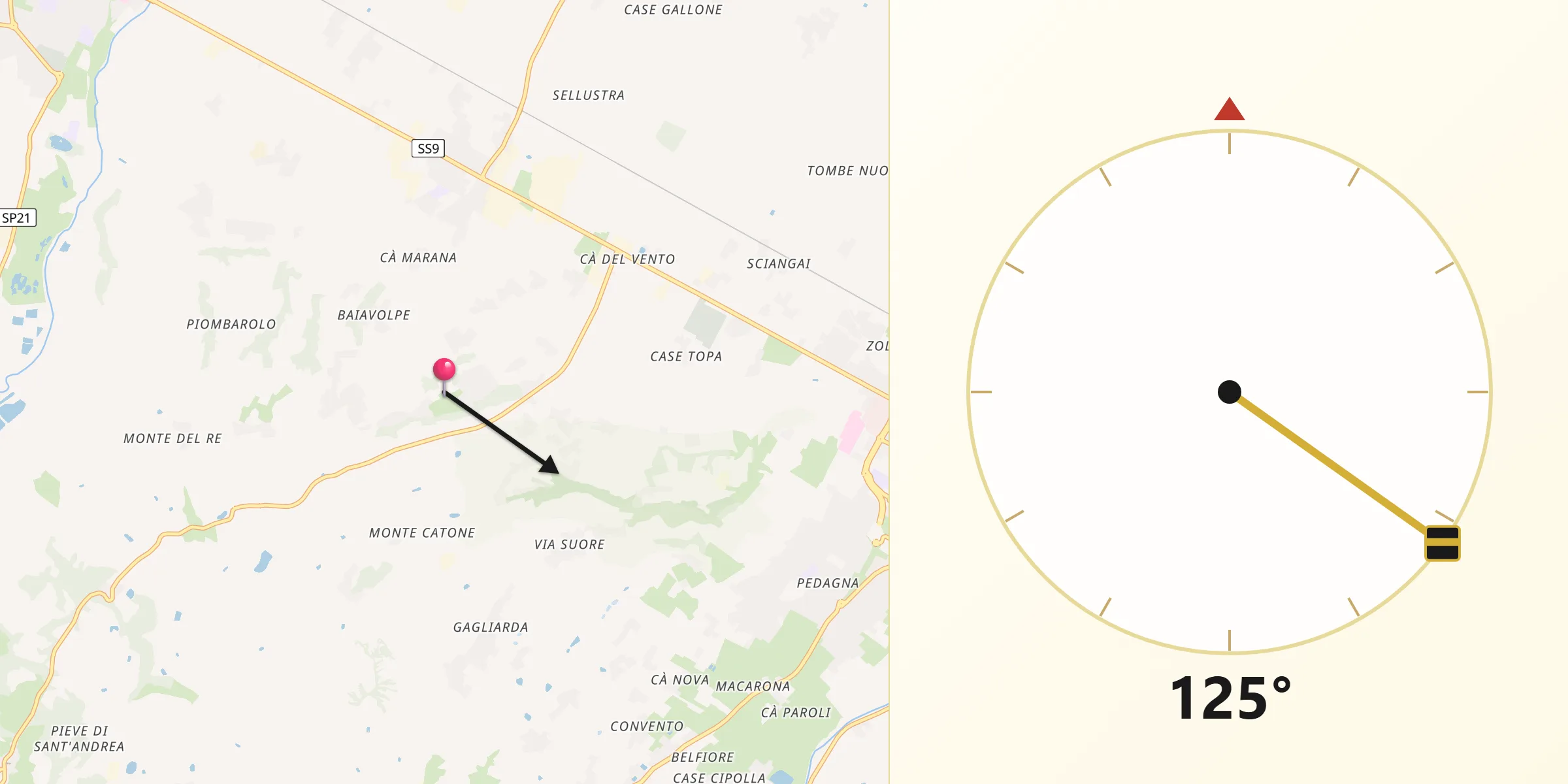 Direzione della Qibla da Dozza