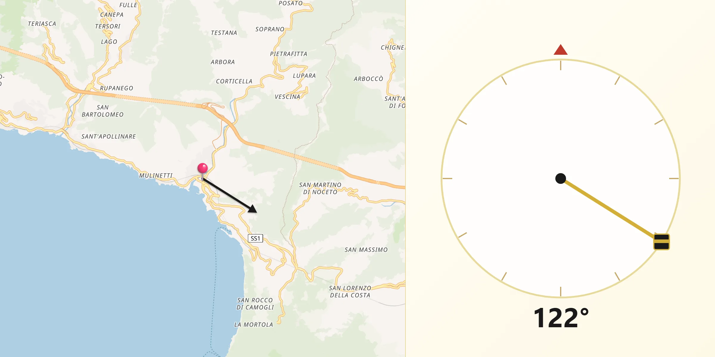 Direzione della Qibla da Recco