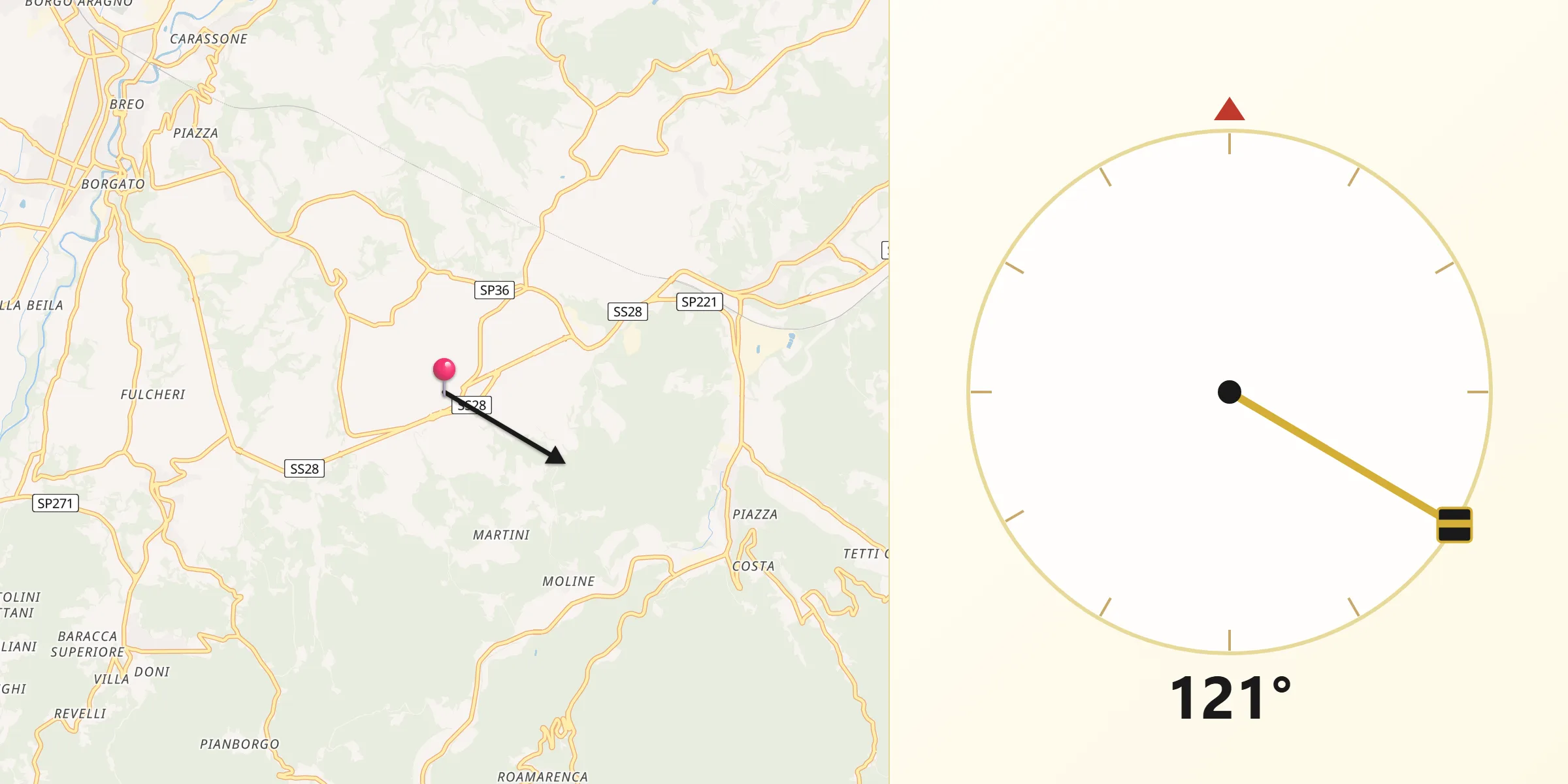 Direzione della Qibla da Vicoforte