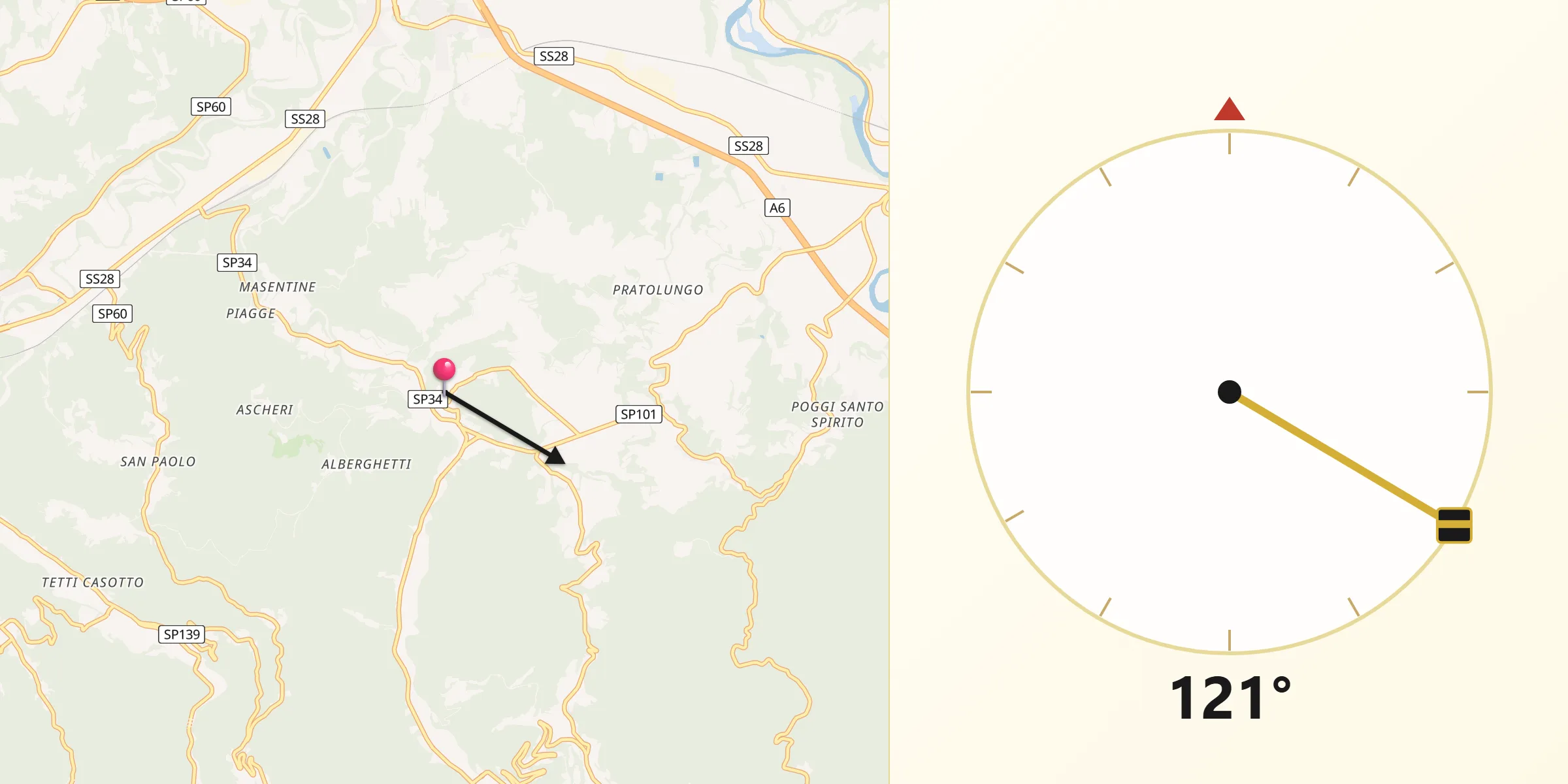 Direzione della Qibla da Mombasiglio