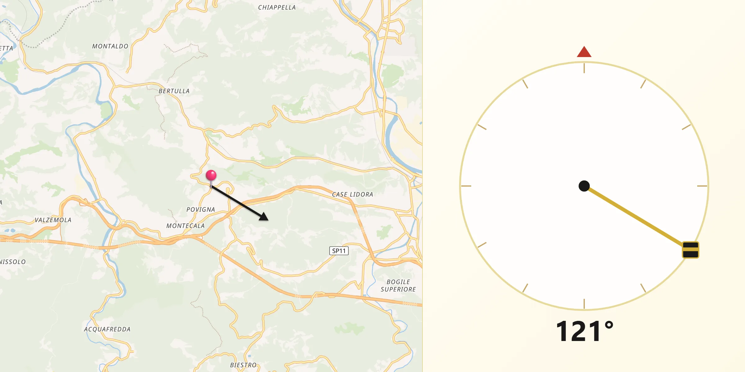 Direzione della Qibla da Cosseria