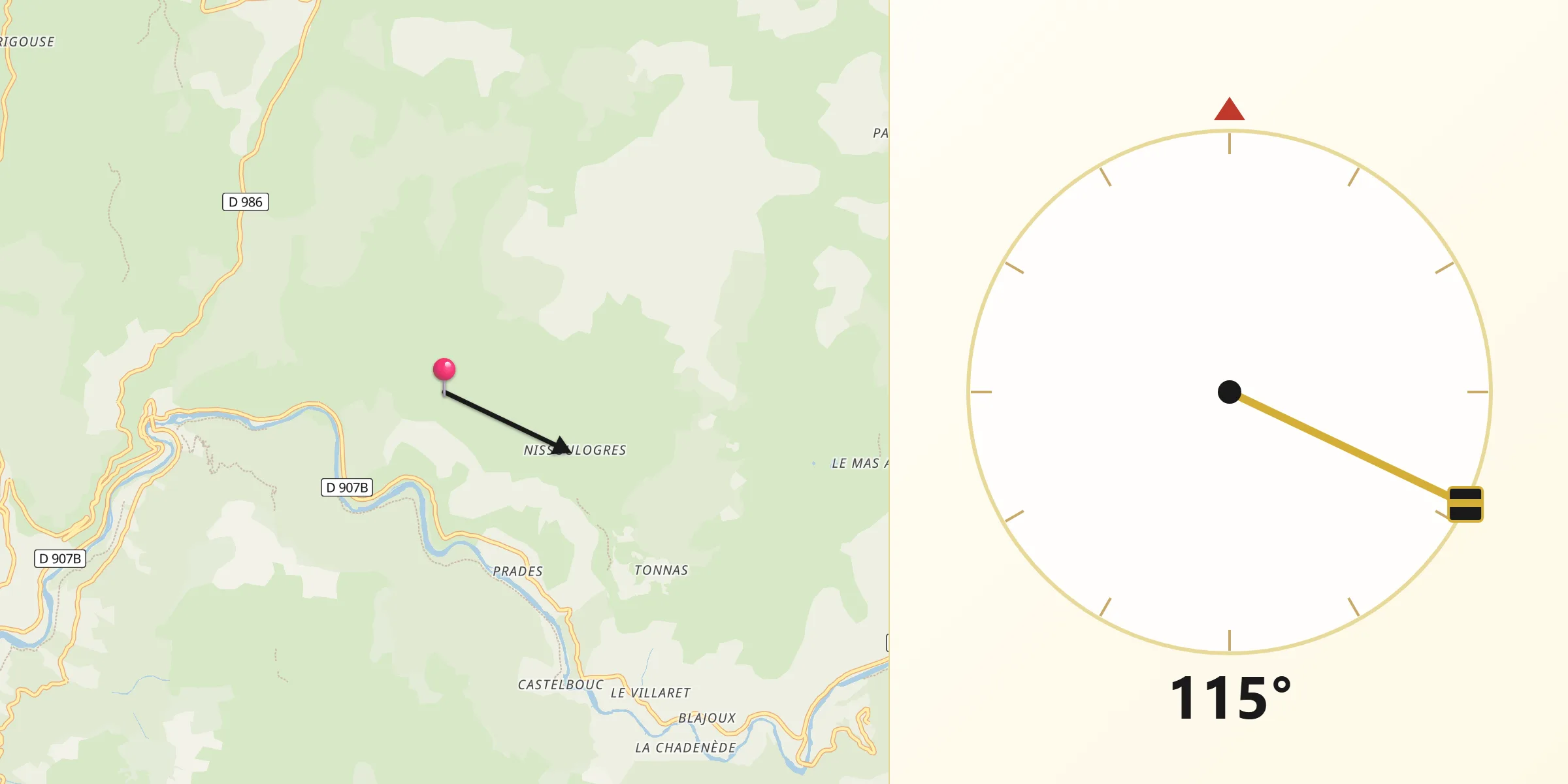 Direction vers la Qibla depuis Pont-de-Montvert-Sud-Mont-Lozère