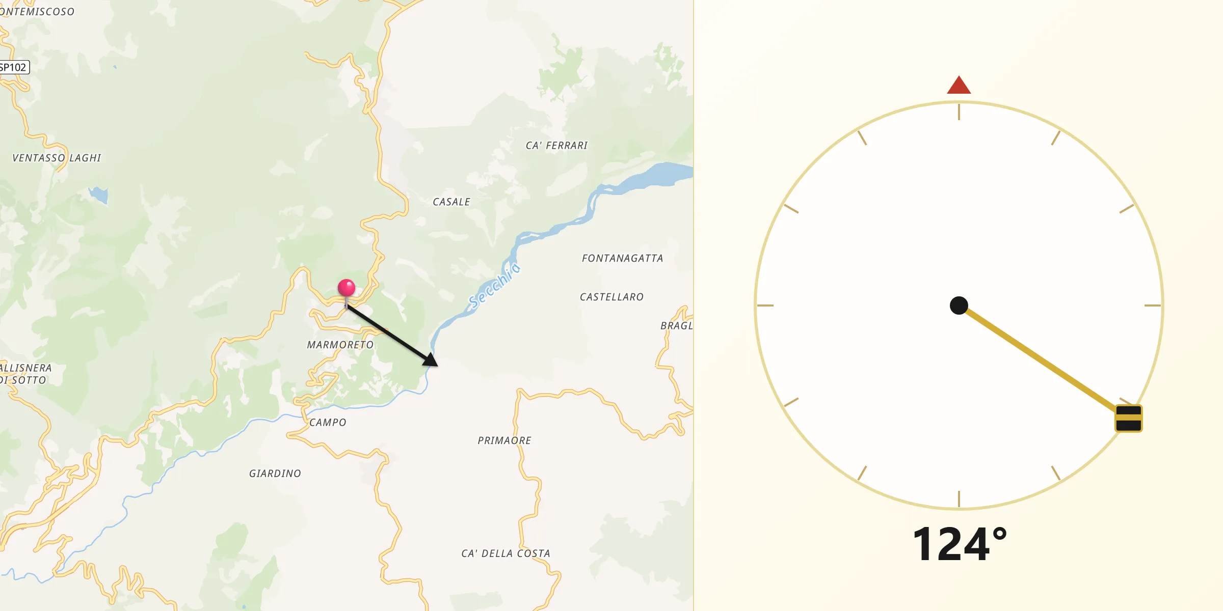 Direzione della Qibla da Busana
