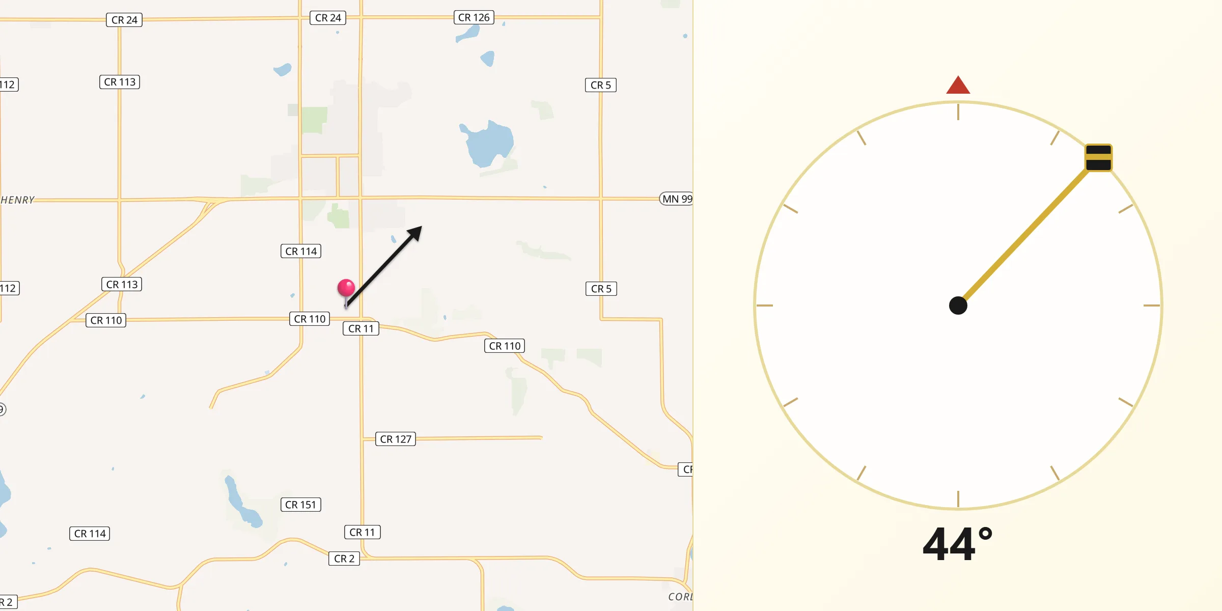 Qibla Direction from Le Sueur County