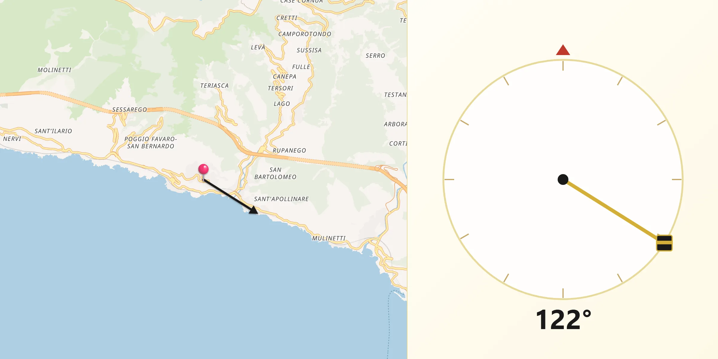 Direzione della Qibla da Pieve Ligure