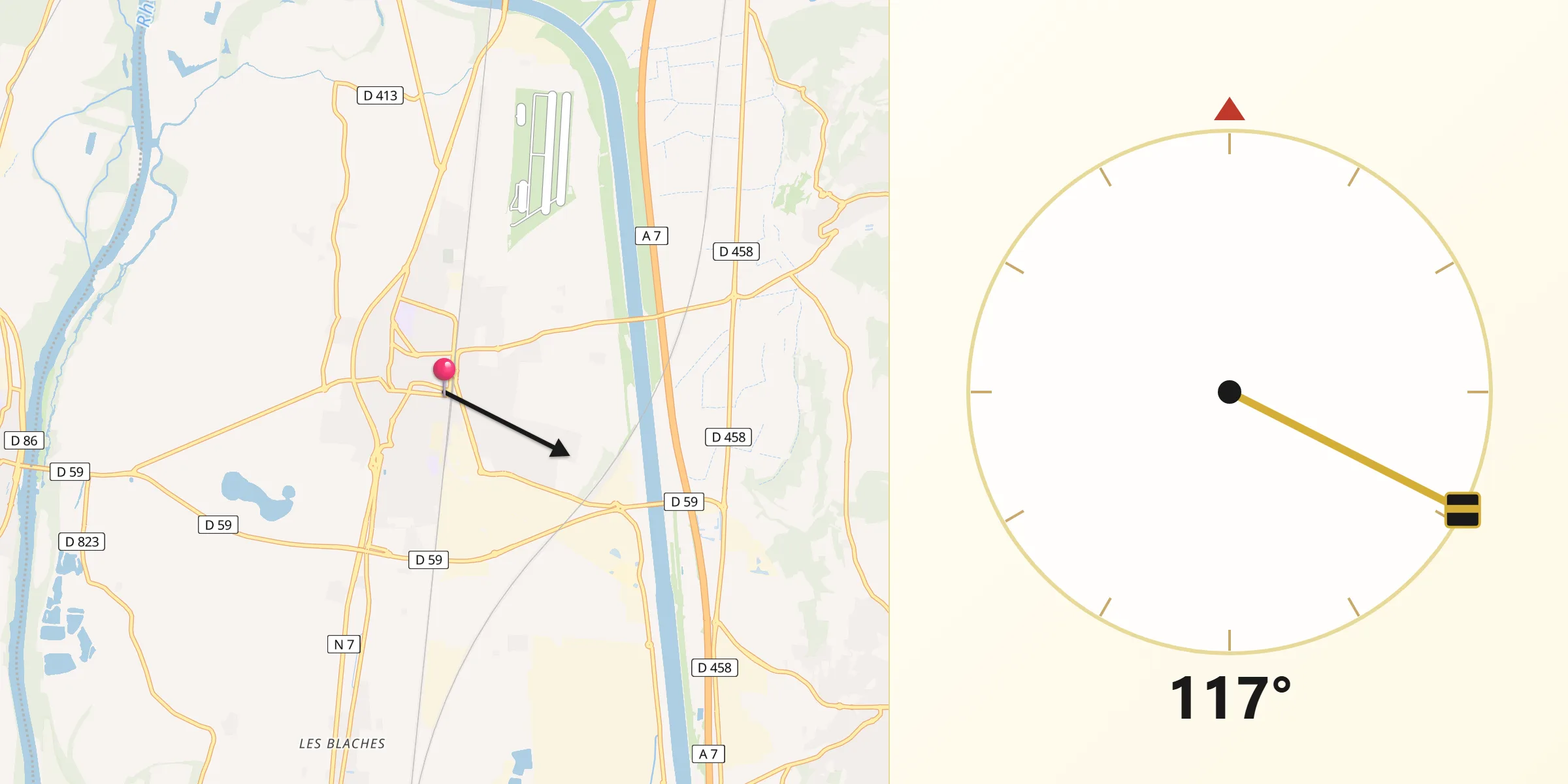 Direction vers la Qibla depuis Pierrelatte