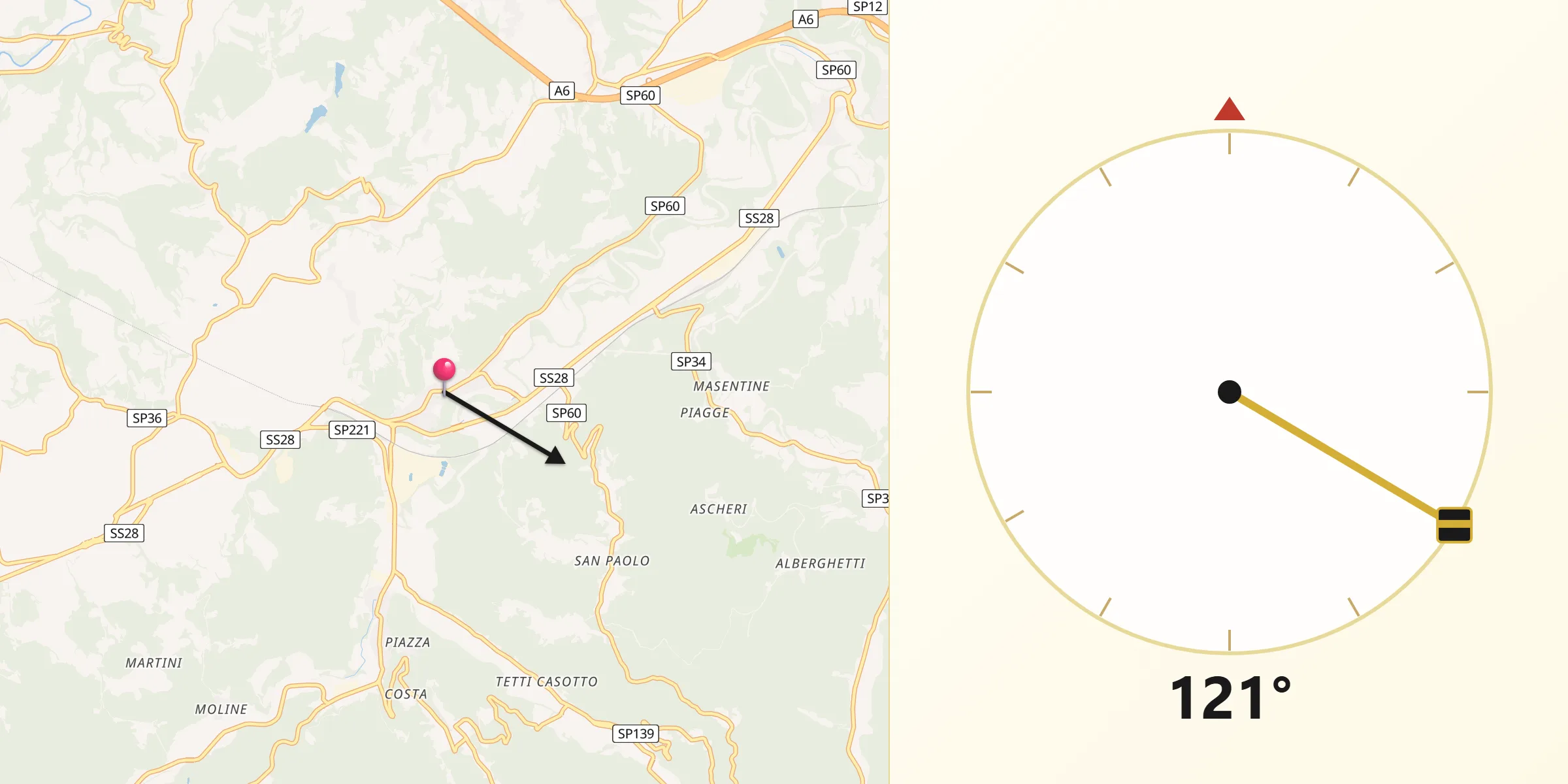 Direzione della Qibla da San Michele Mondovì