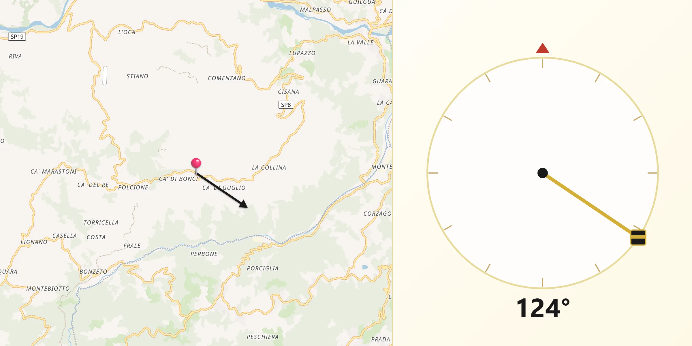 Direzione della Qibla da Toano
