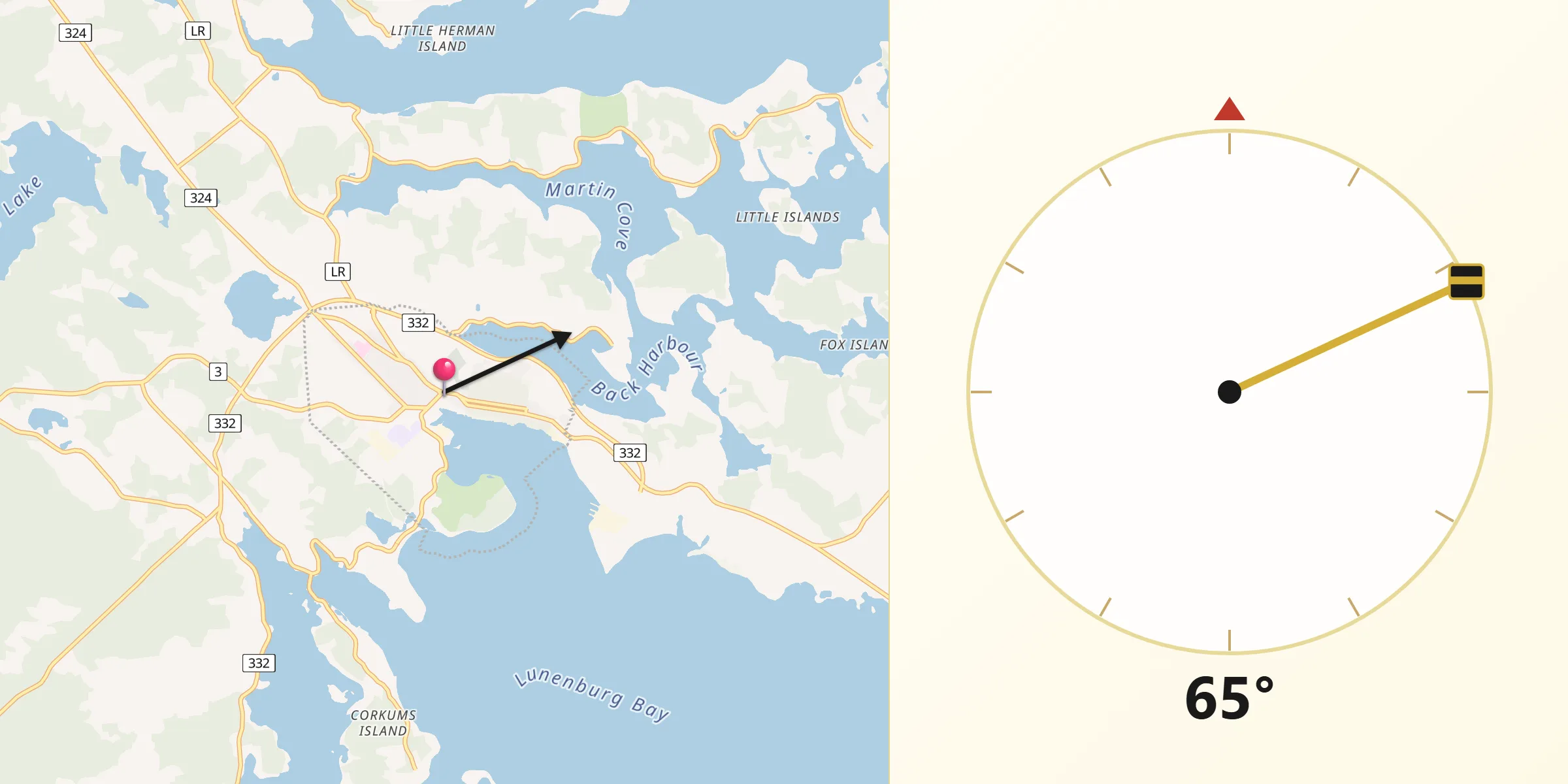 Qibla Direction from Lunenburg
