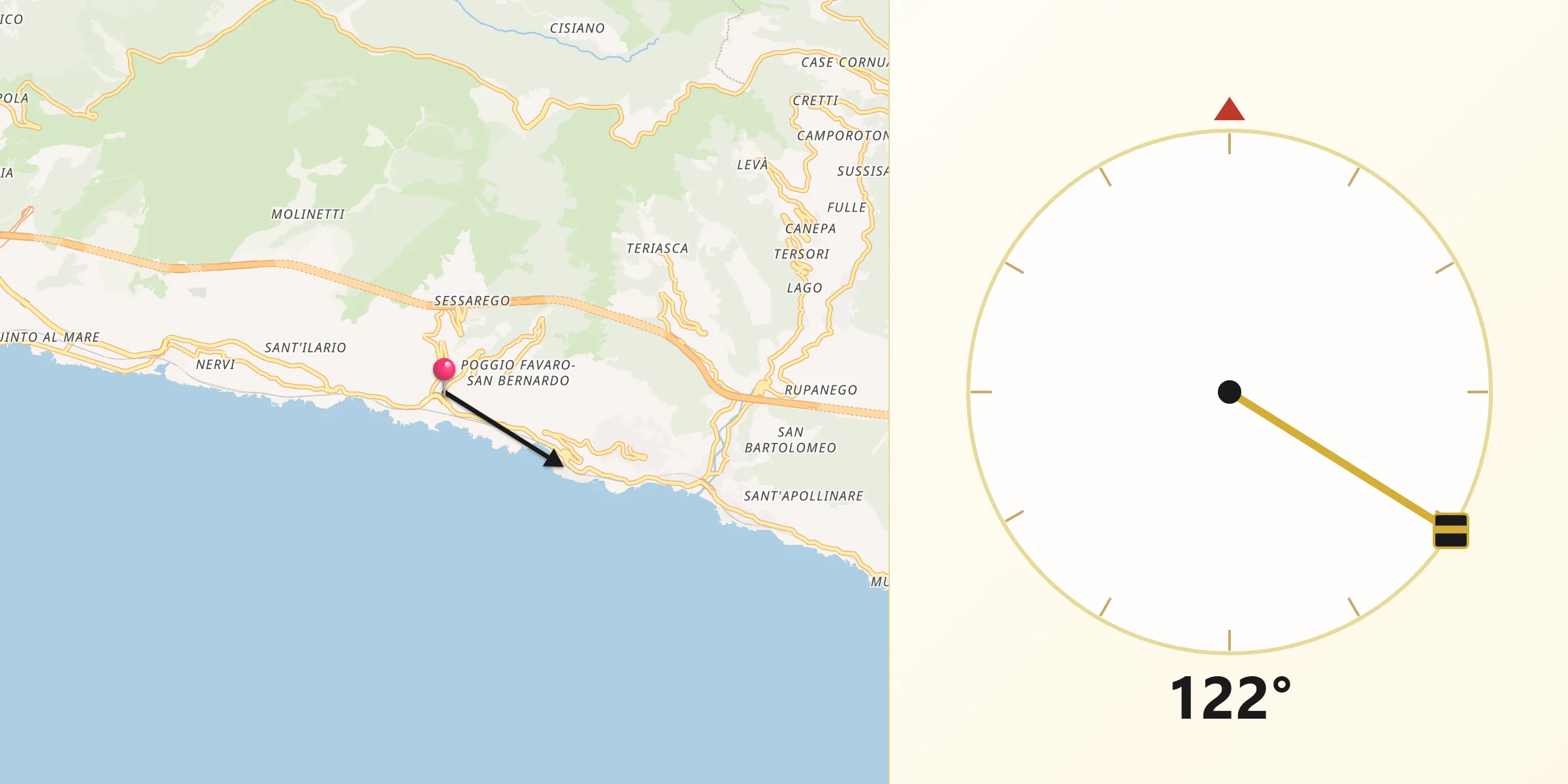 Direzione della Qibla da Bogliasco