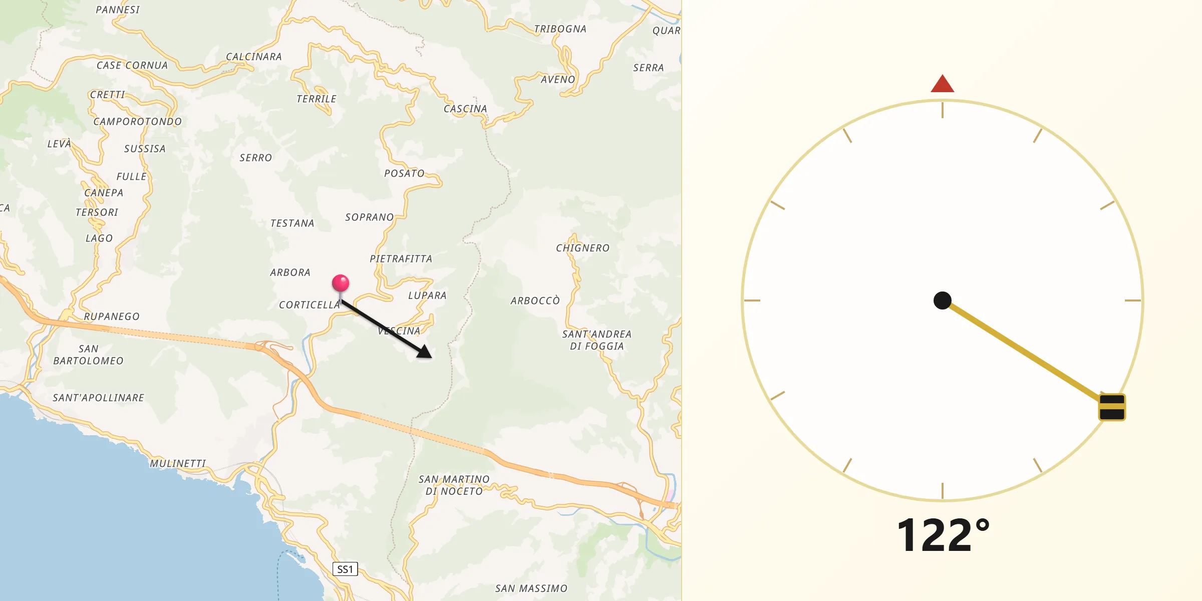 Direzione della Qibla da Avegno