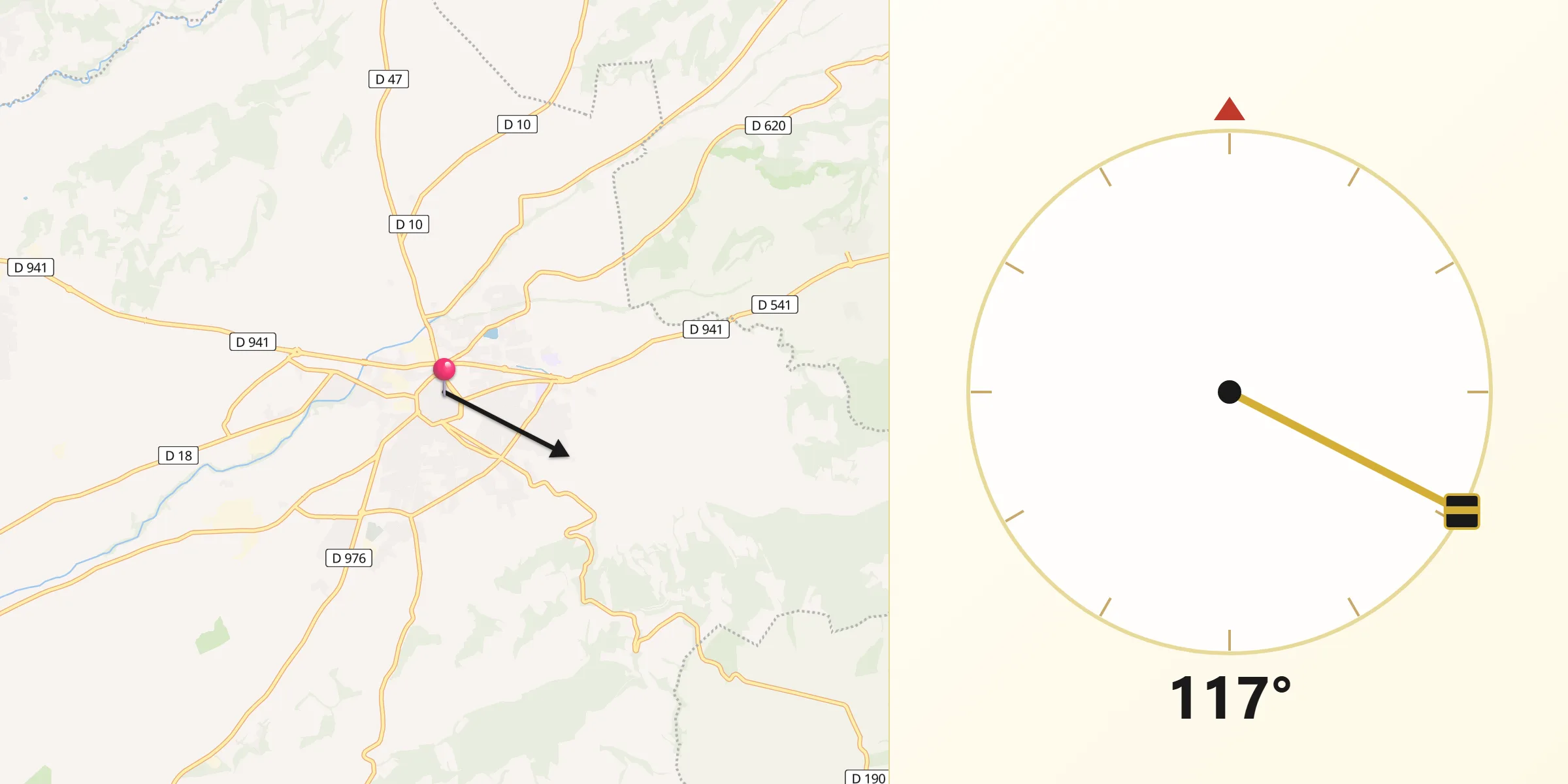 Direction vers la Qibla depuis Valréas