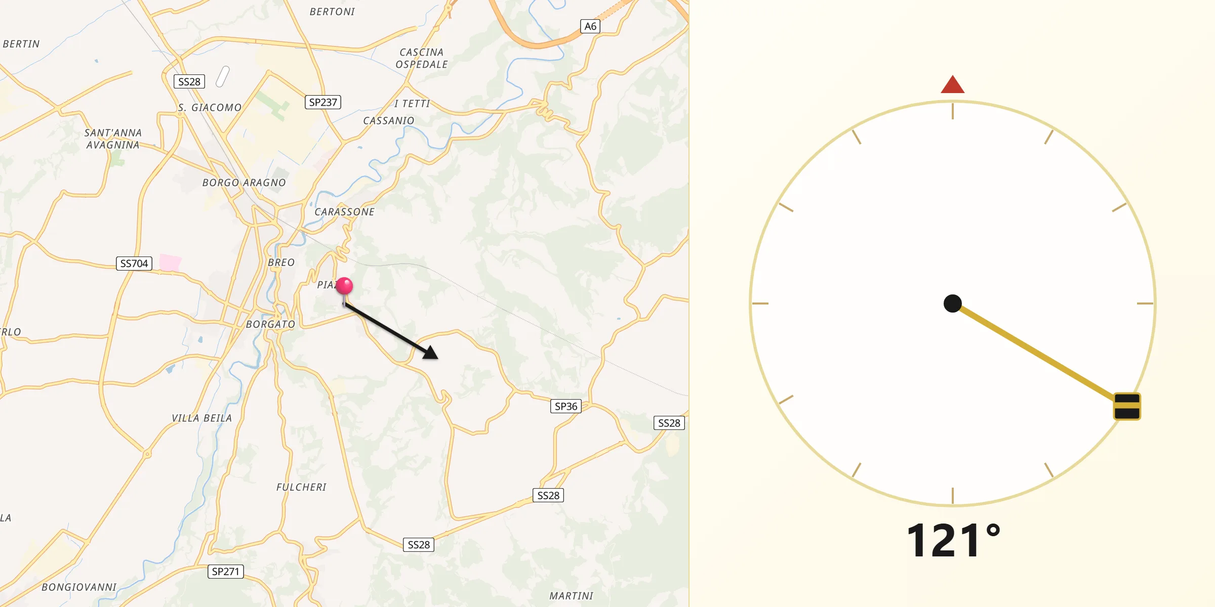 Direzione della Qibla da Piazza