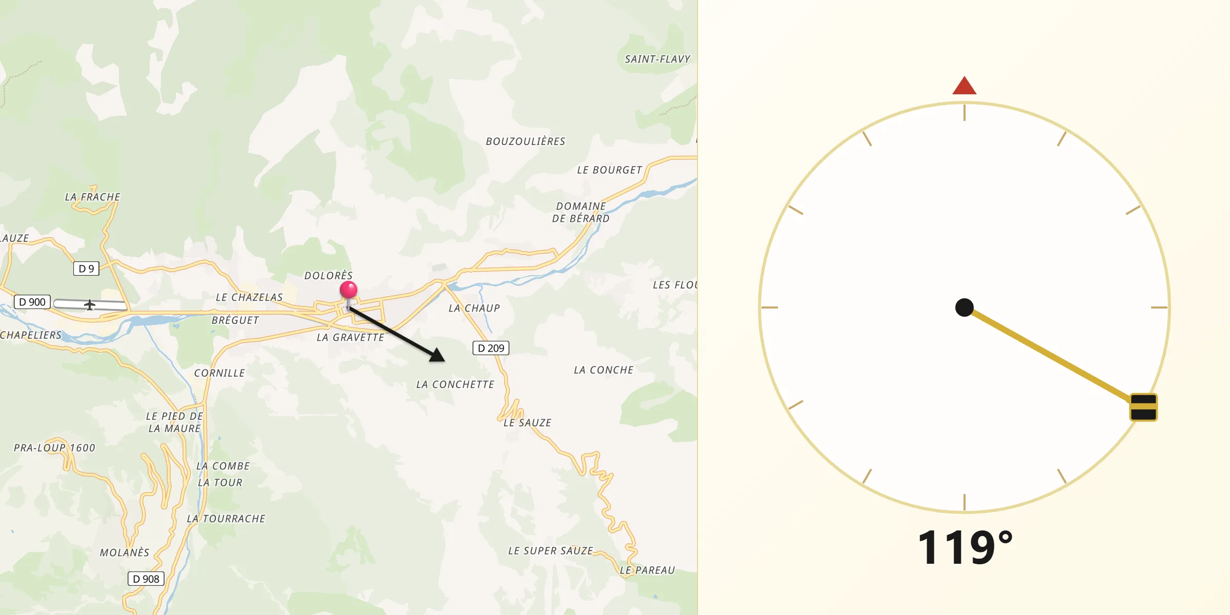 Direction vers la Qibla depuis Barcelonnette