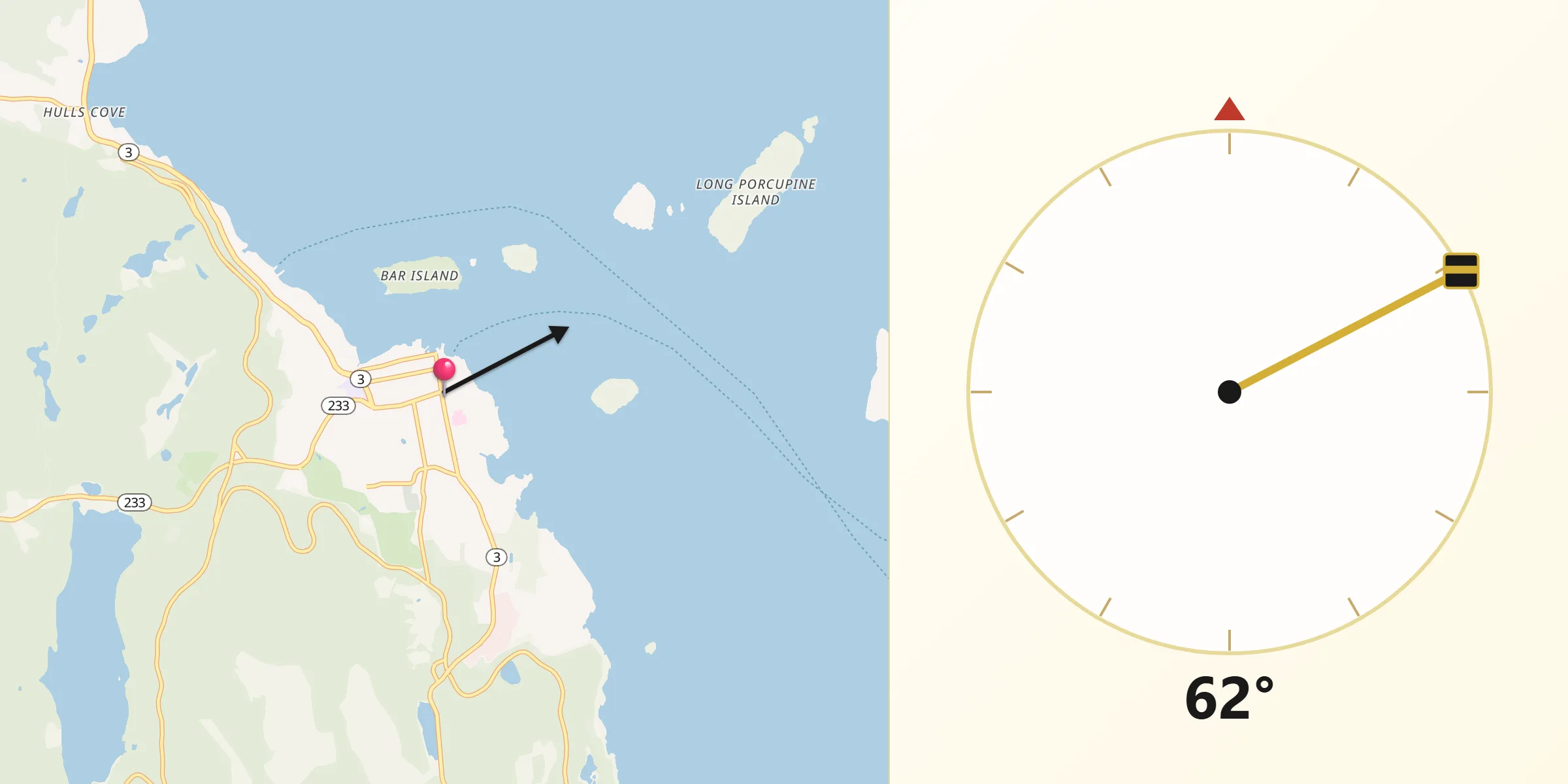 Qibla Direction from Bar Harbor