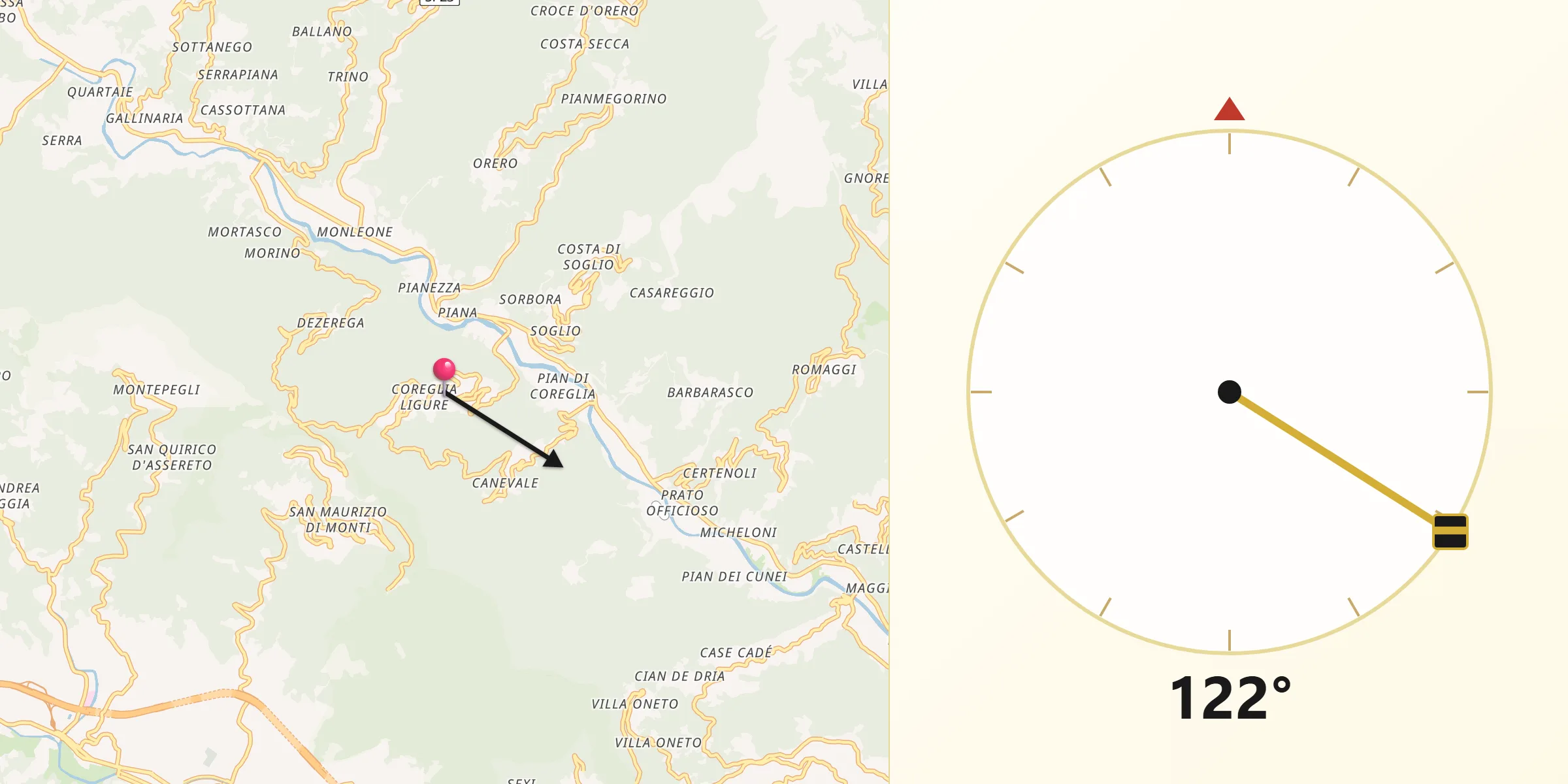 Direzione della Qibla da Coreglia Ligure