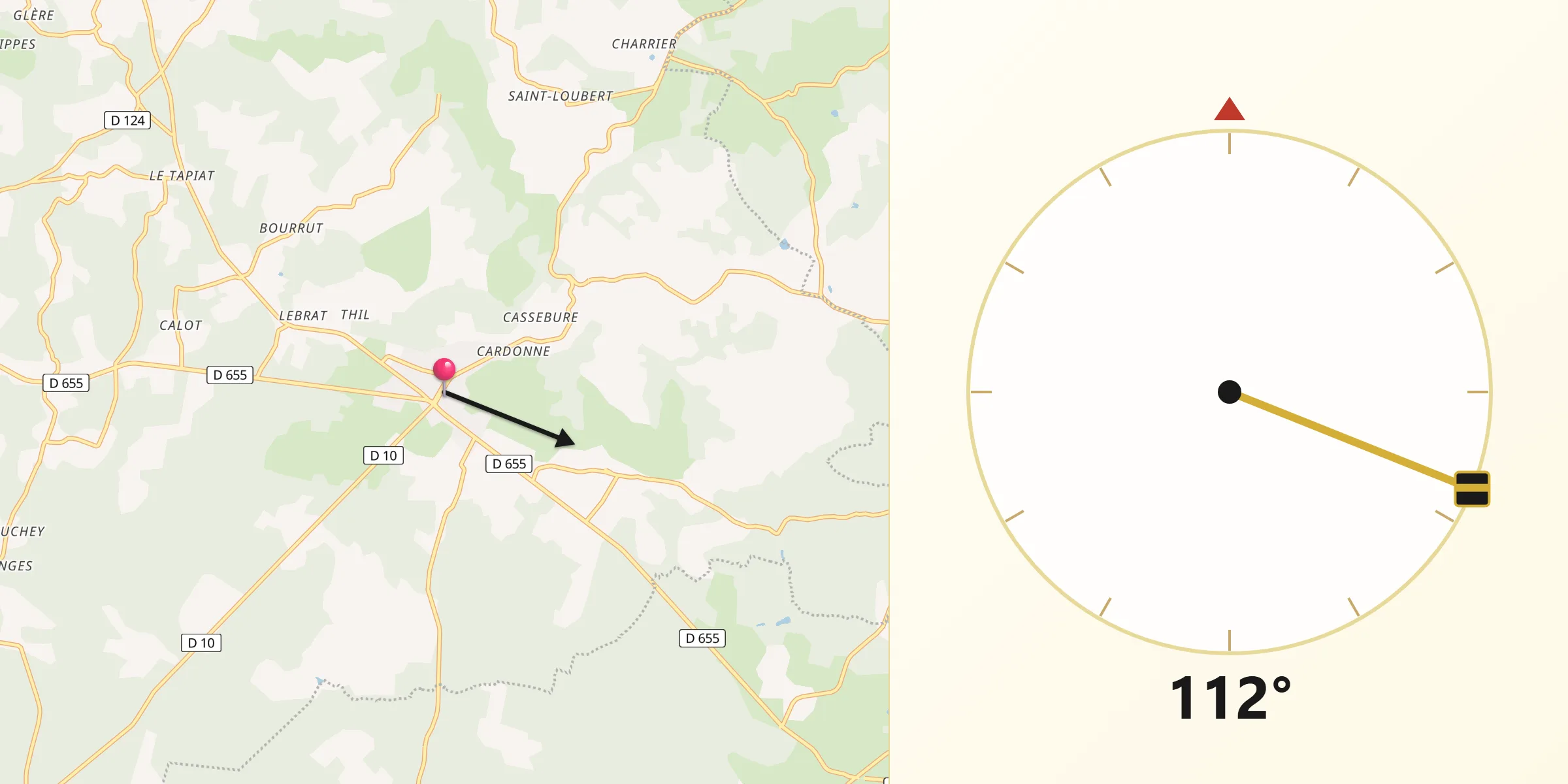 Direction vers la Qibla depuis Grignols