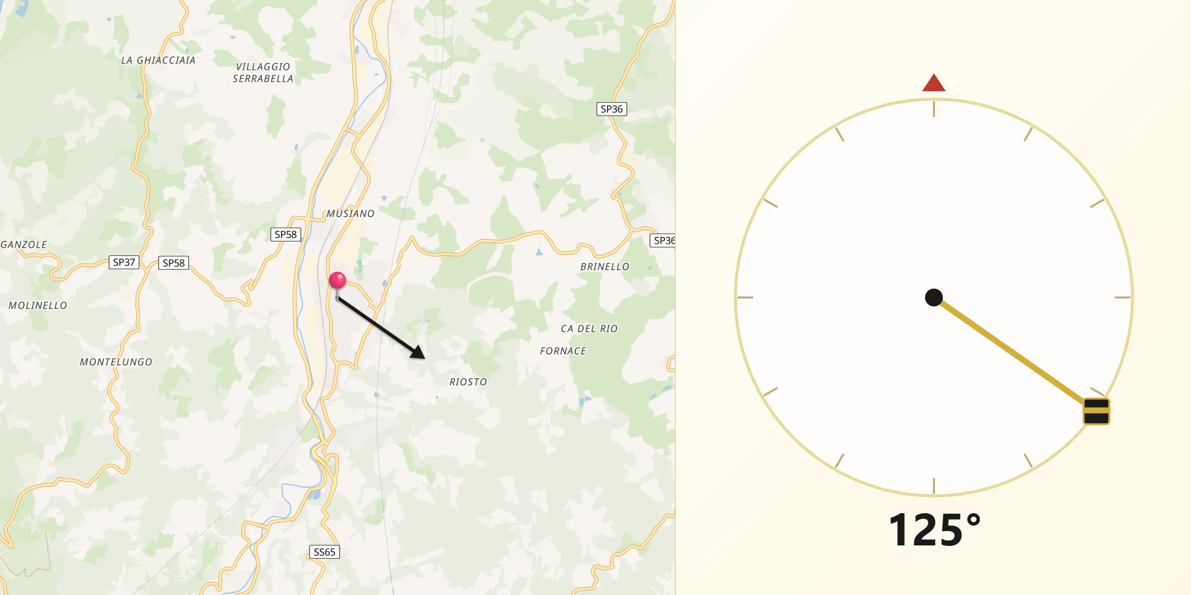 Direzione della Qibla da Pianoro
