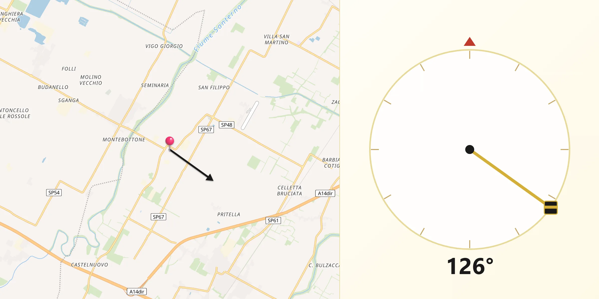 Direzione della Qibla da Bagnara di Romagna