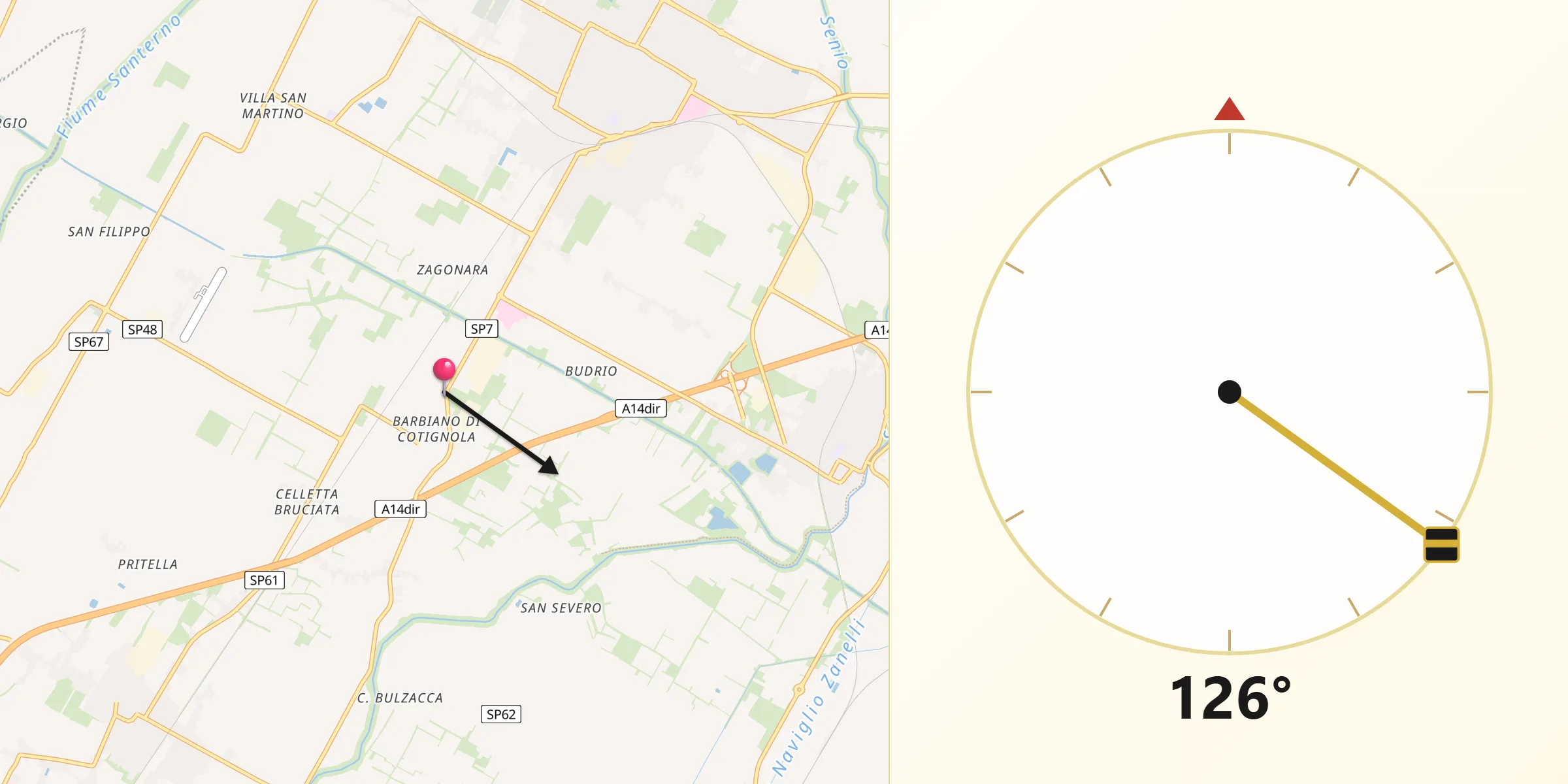 Direzione della Qibla da Barbiano