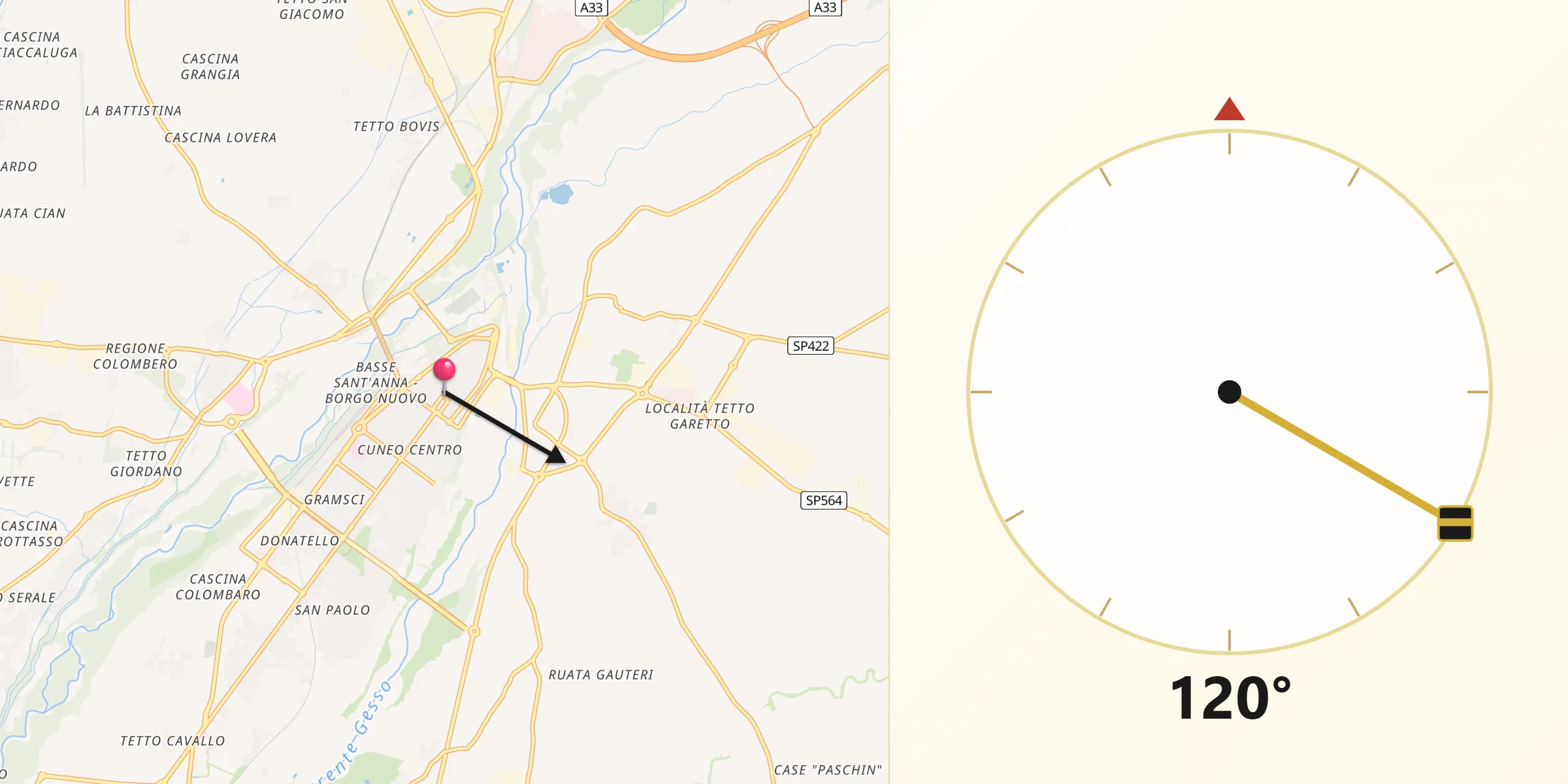 Direzione della Qibla da Cuneo