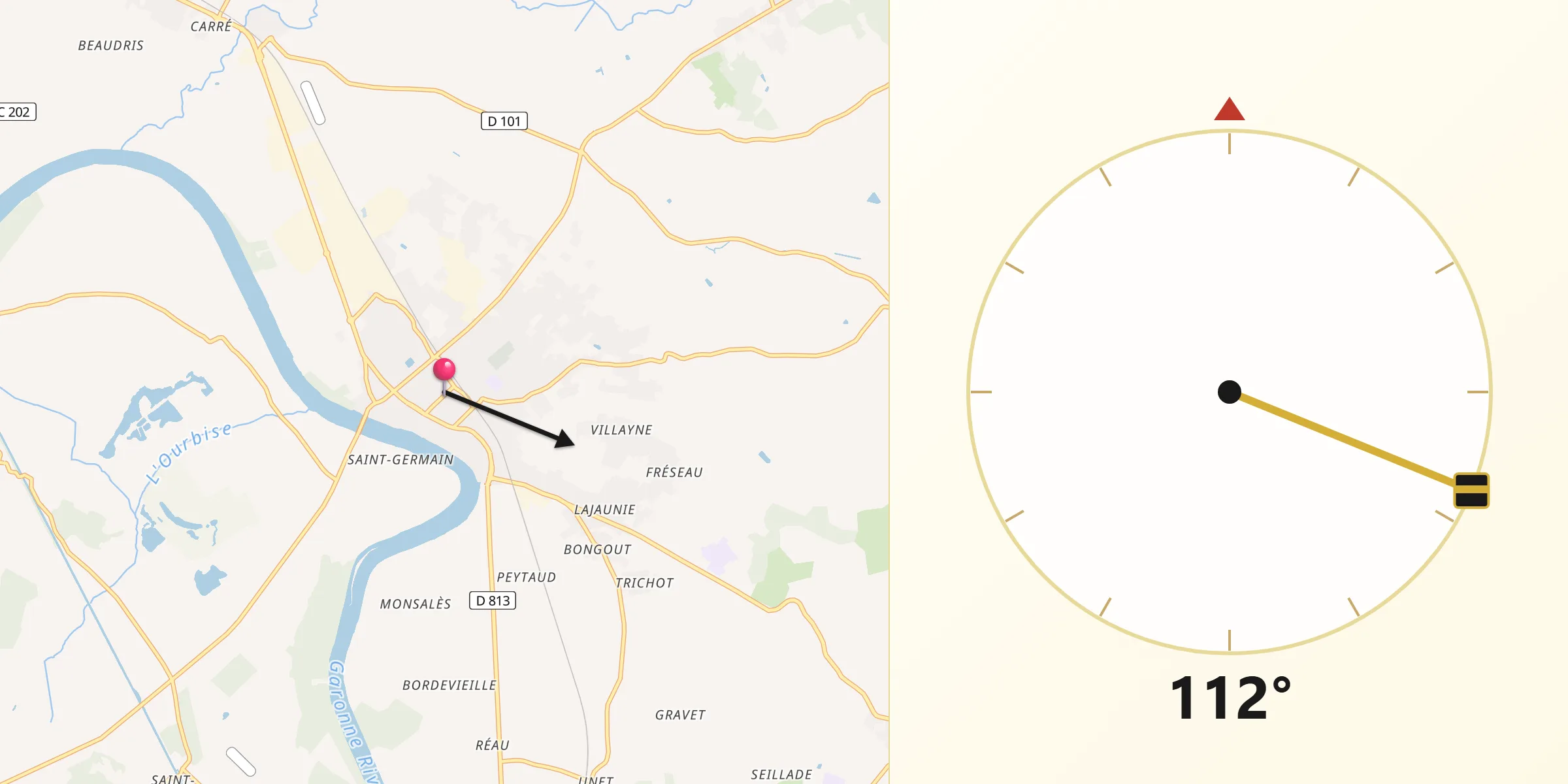 Direction vers la Qibla depuis Tonneins