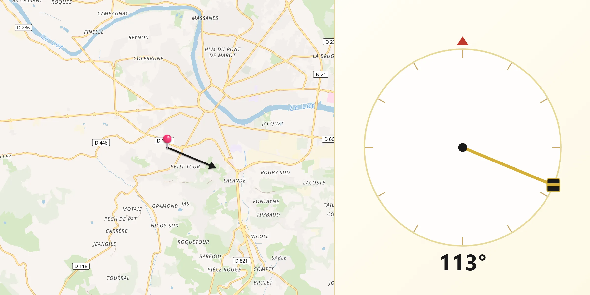 Direction vers la Qibla depuis Pujols