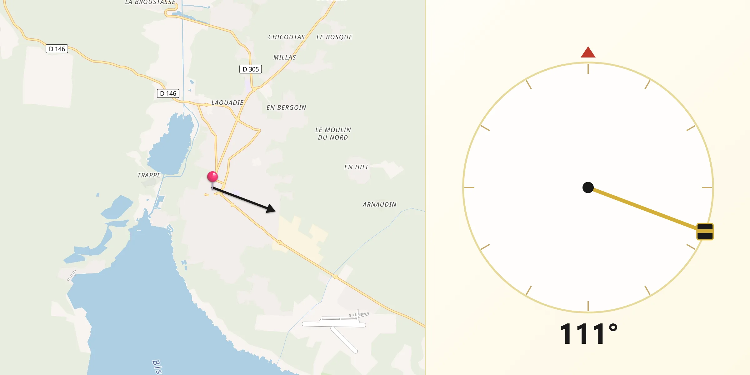 Direction vers la Qibla depuis Biscarrosse
